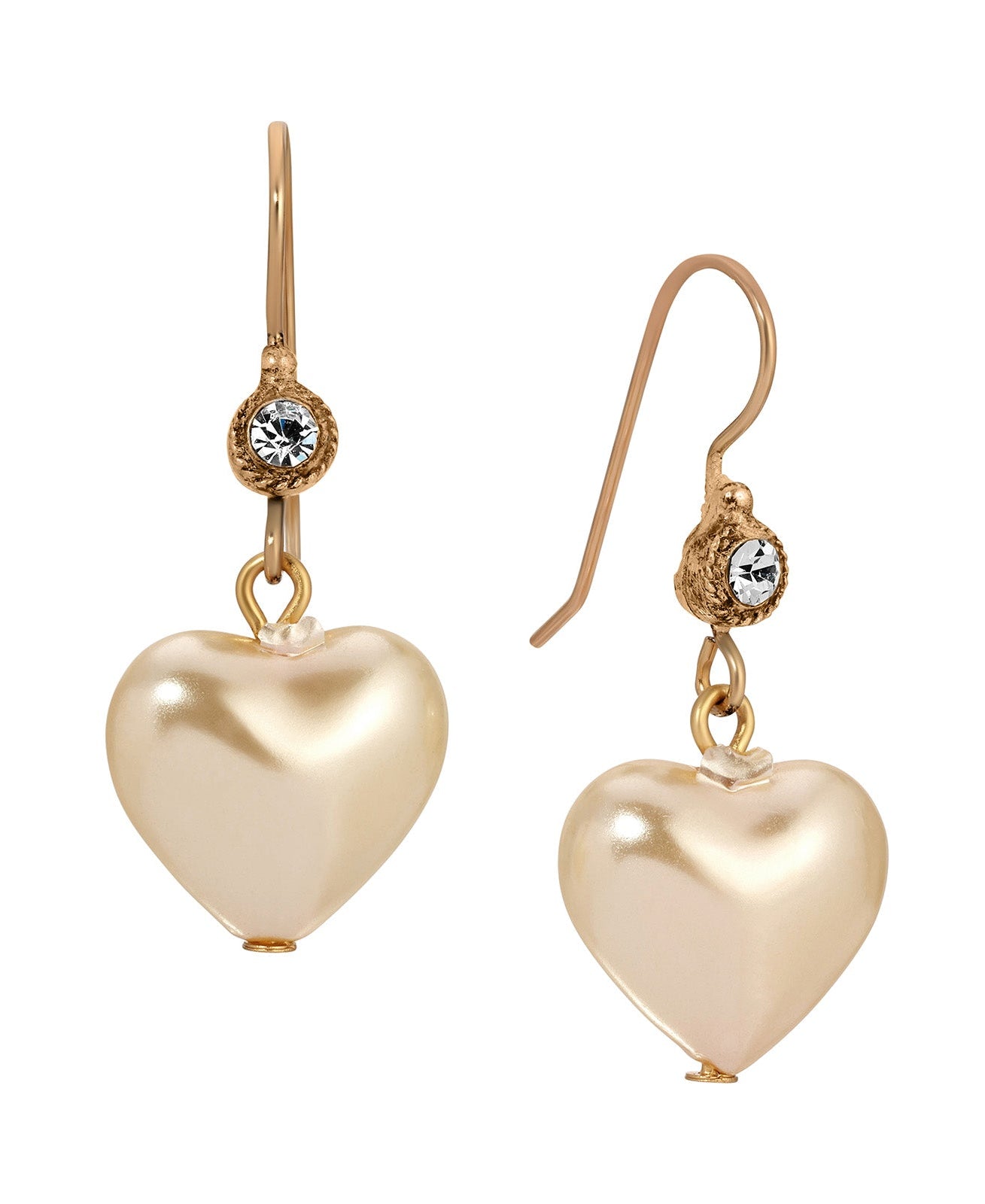 1928 Jewelry Puffed Faux Pearl Heart Drop Earrings