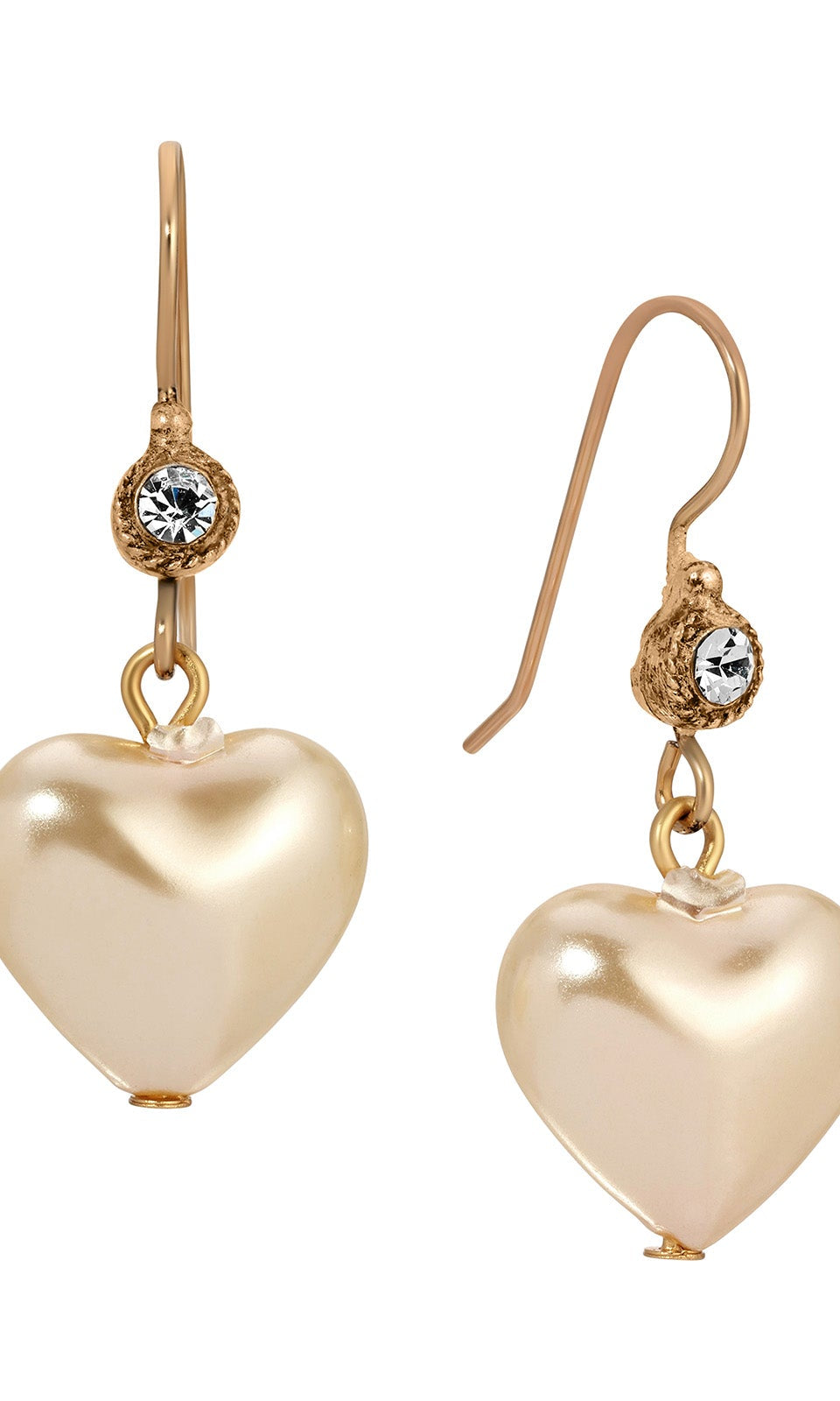 1928 Jewelry Puffed Faux Pearl Heart Drop Earrings