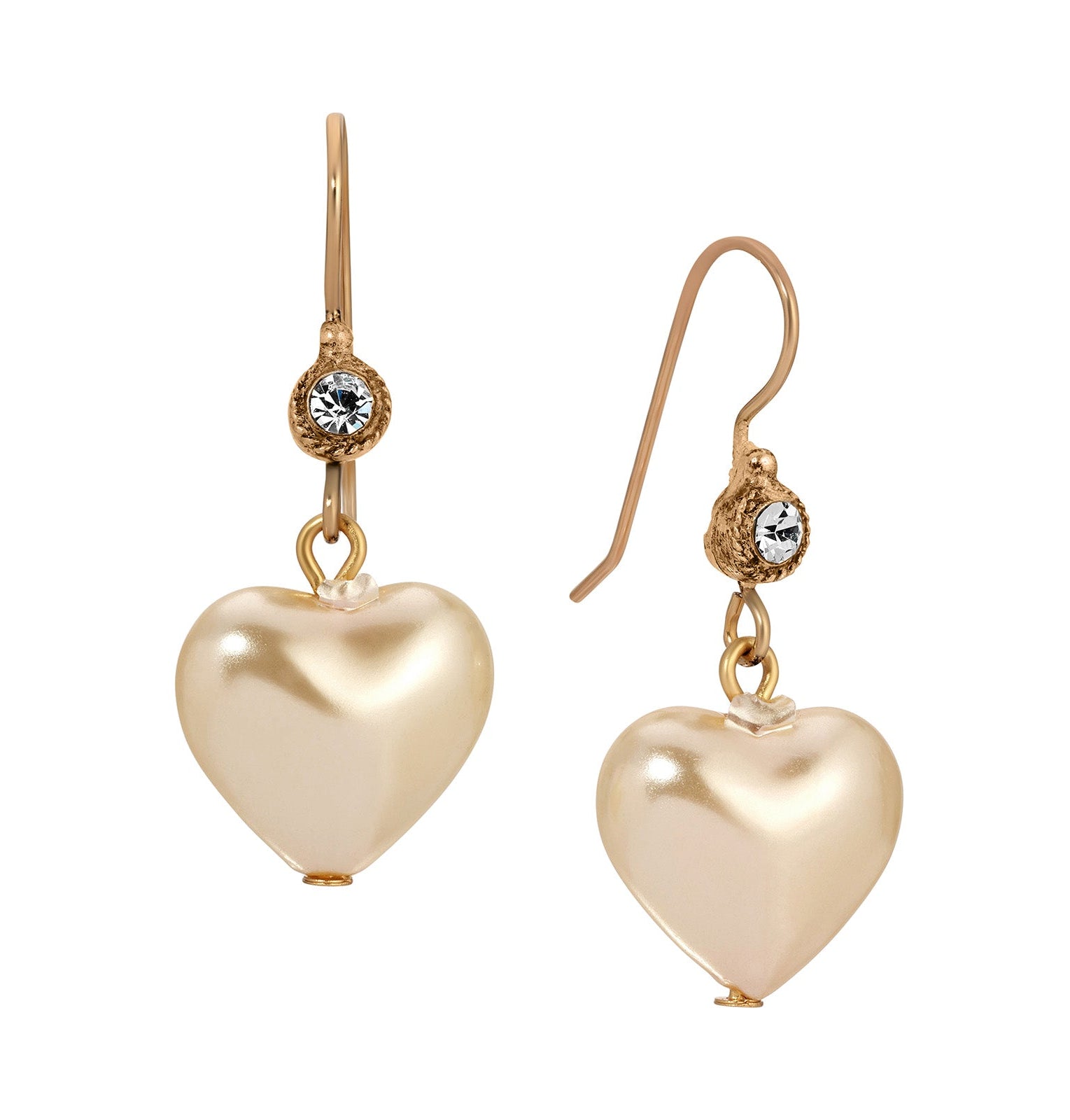 1928 Jewelry Puffed Faux Pearl Heart Drop Earrings