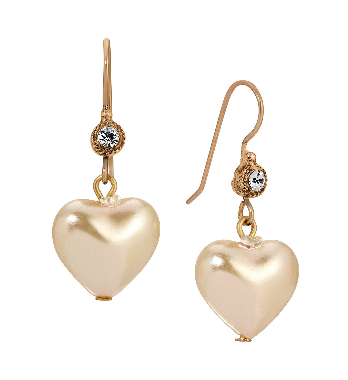 1928 Jewelry Puffed Faux Pearl Heart Drop Earrings