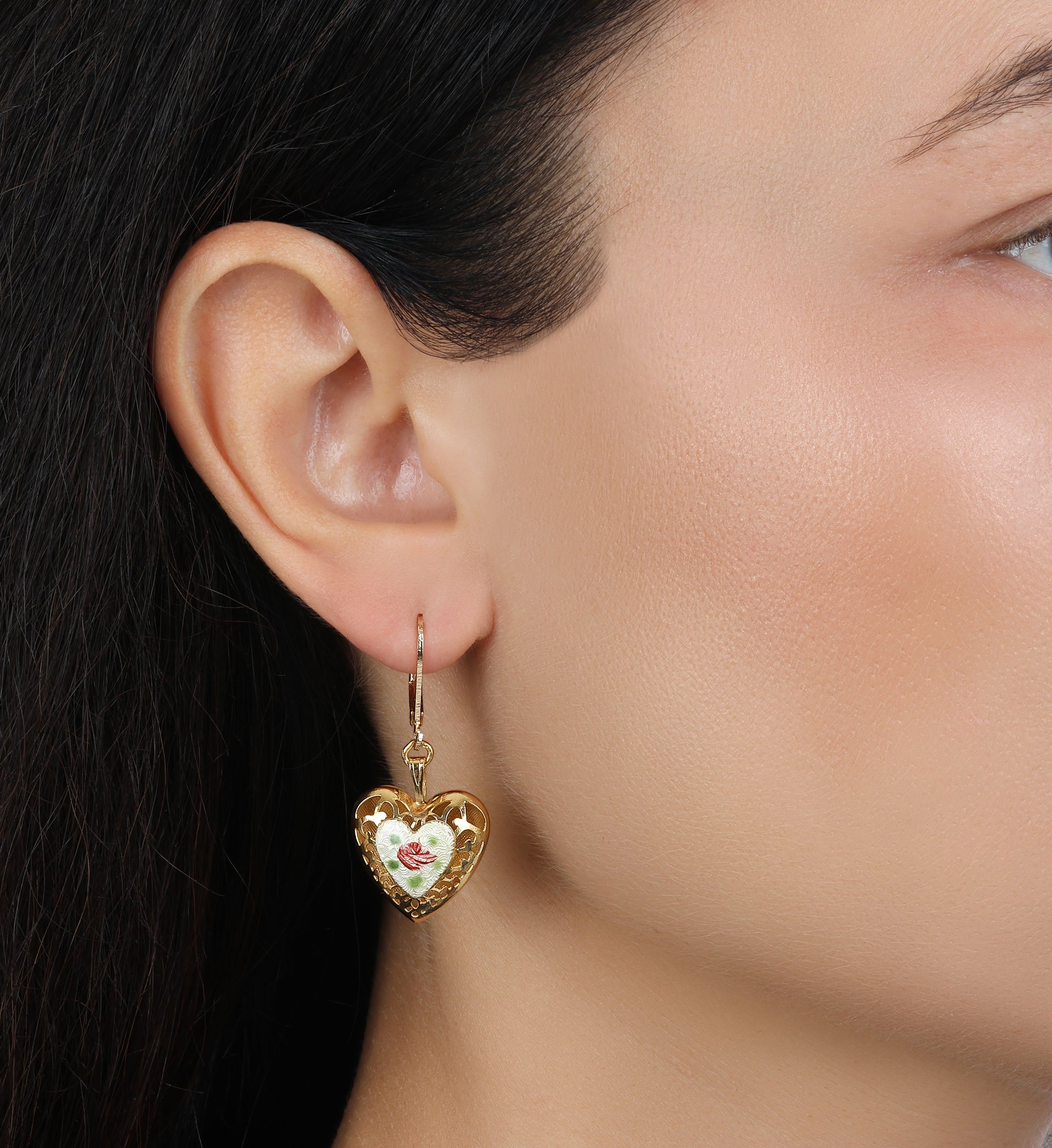 1928 Jewelry Artisan Pink Rosebud Heart Drop Earrings