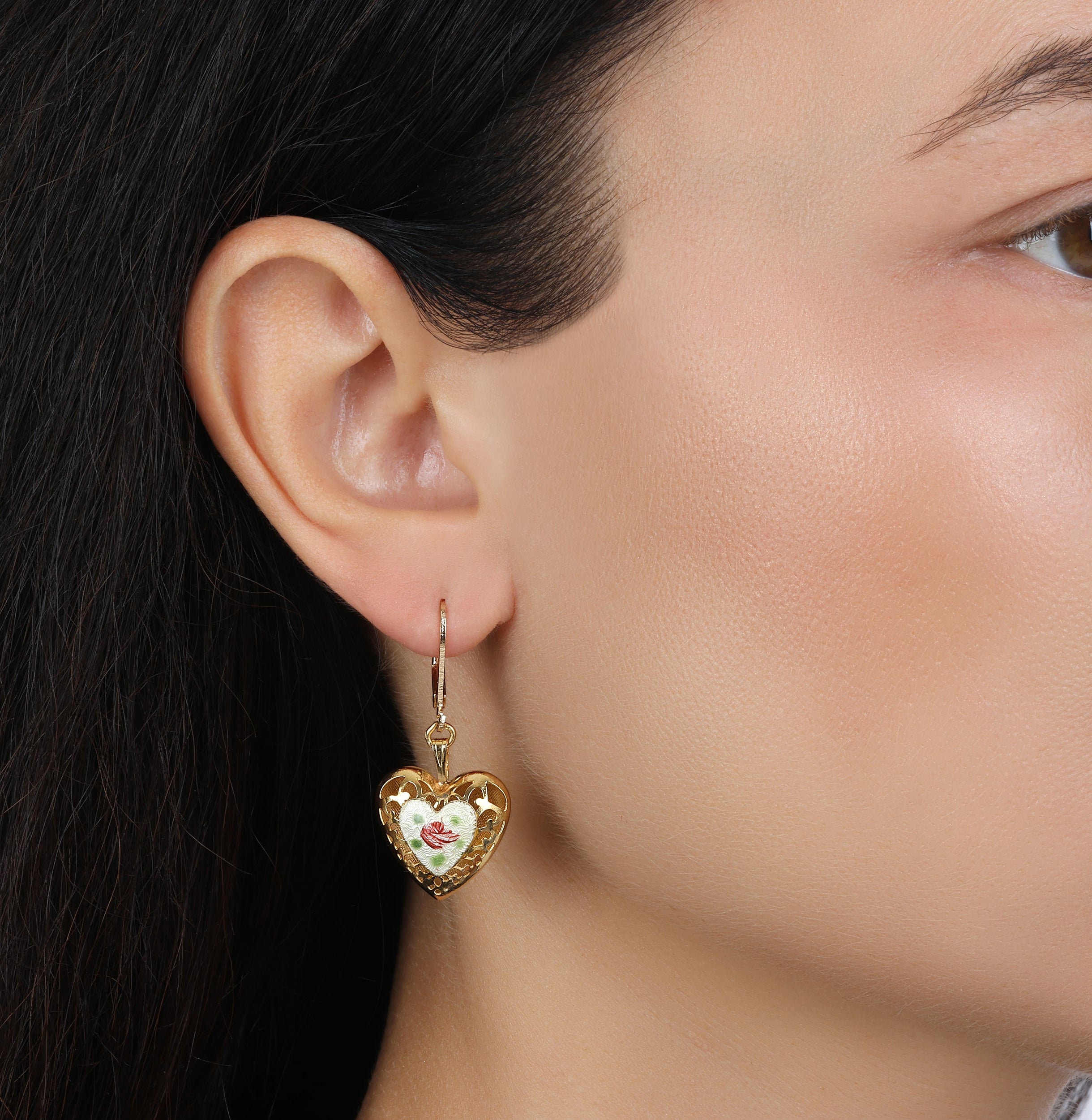 1928 Jewelry Artisan Pink Rosebud Heart Drop Earrings