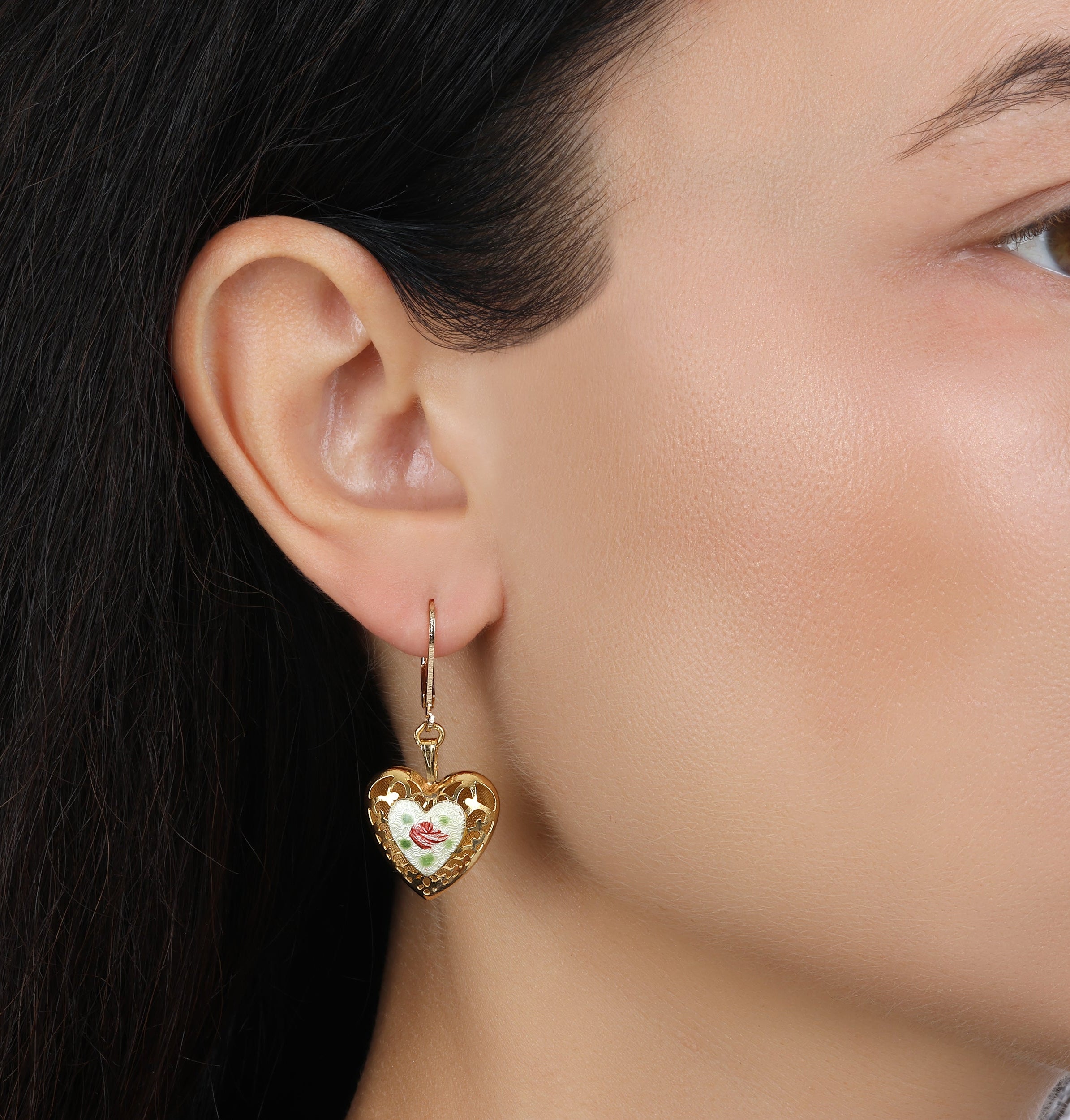 1928 Jewelry Artisan Pink Rosebud Heart Drop Earrings