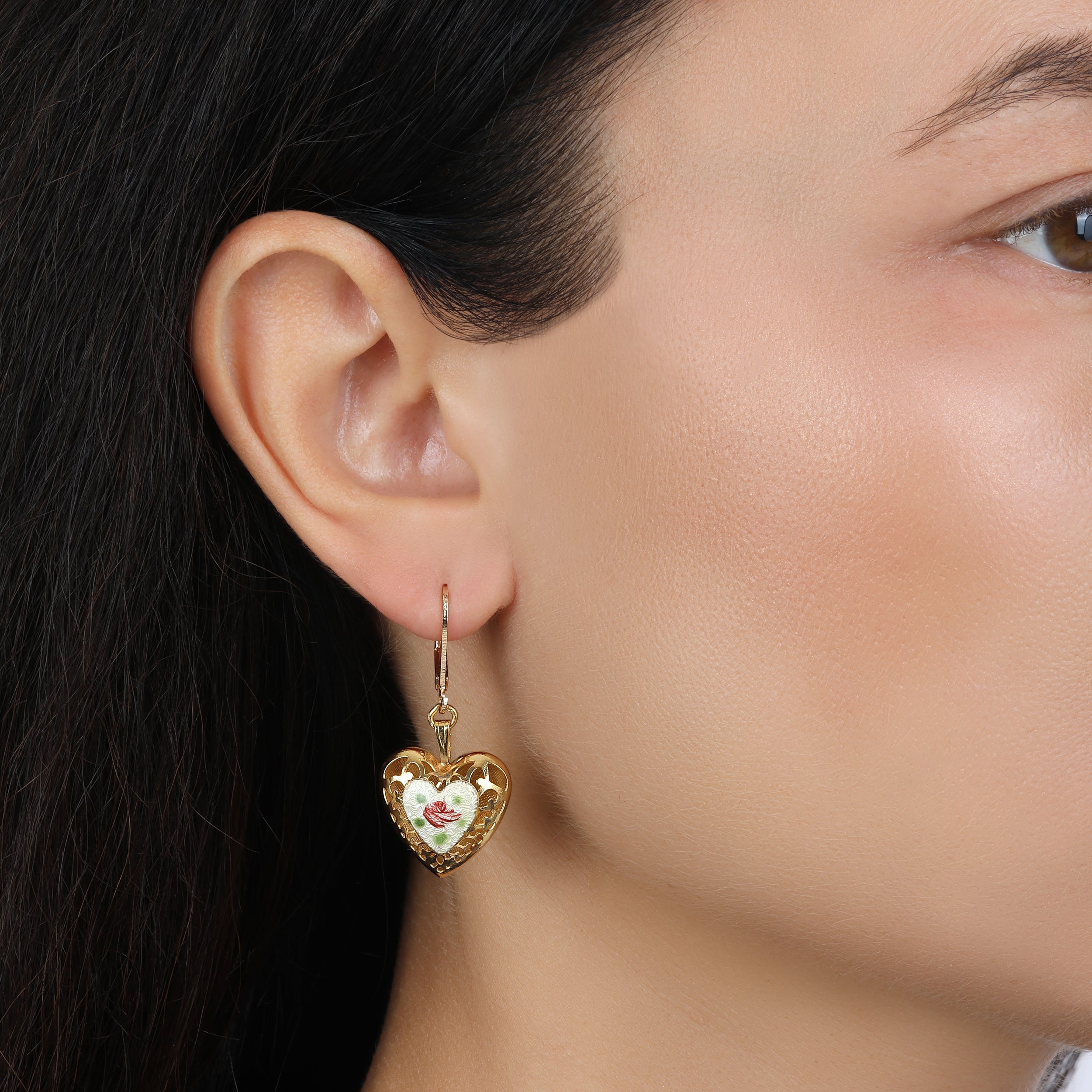 1928 Jewelry Artisan Pink Rosebud Heart Drop Earrings