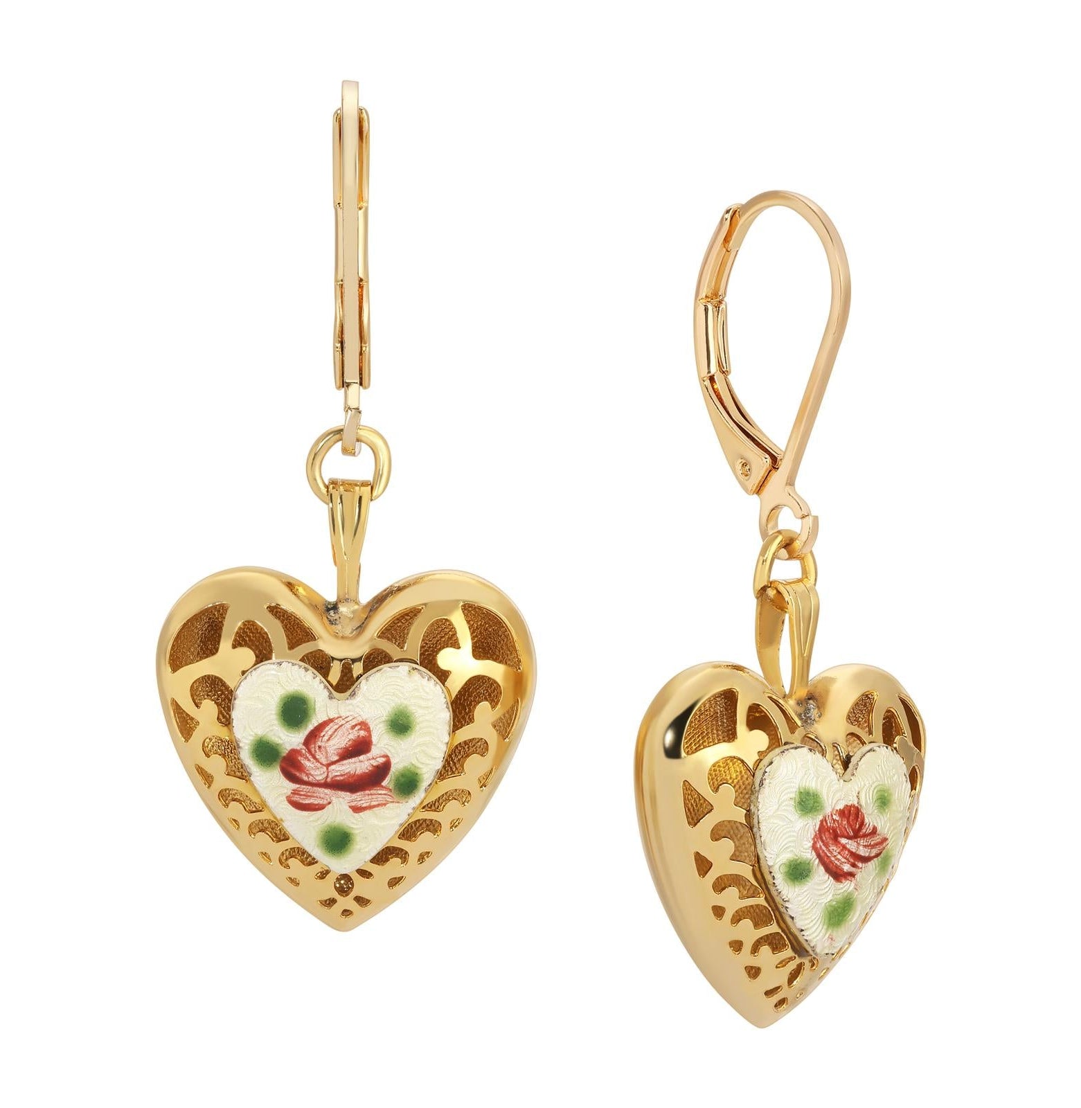 1928 Jewelry Artisan Pink Rosebud Heart Drop Earrings