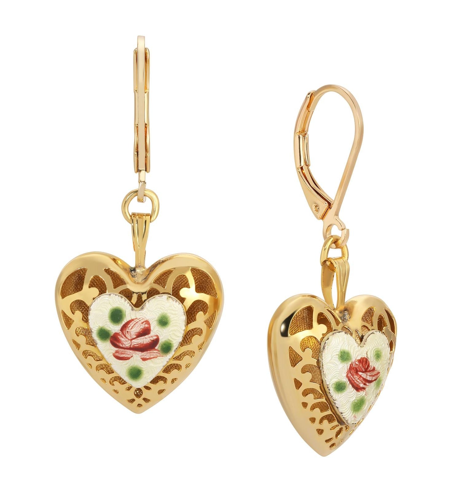 1928 Jewelry Artisan Pink Rosebud Heart Drop Earrings