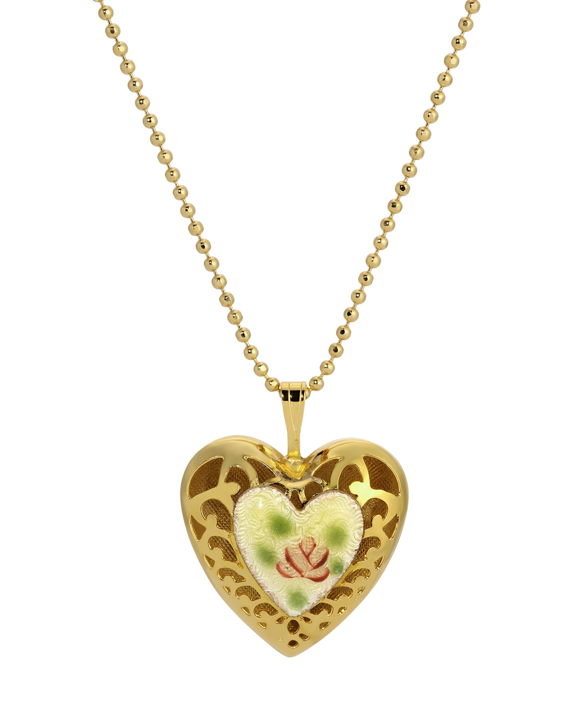 1928 Jewelry Artisan Red Rose Heart Pendant Necklace 18"