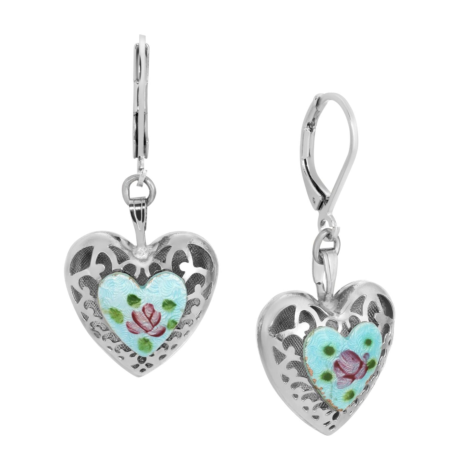 1928 Jewelry Artisan Pink Rosebud Heart Drop Earrings