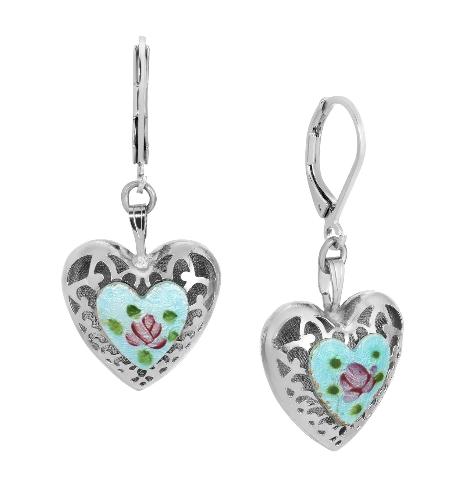 1928 Jewelry Artisan Pink Rosebud Heart Drop Earrings