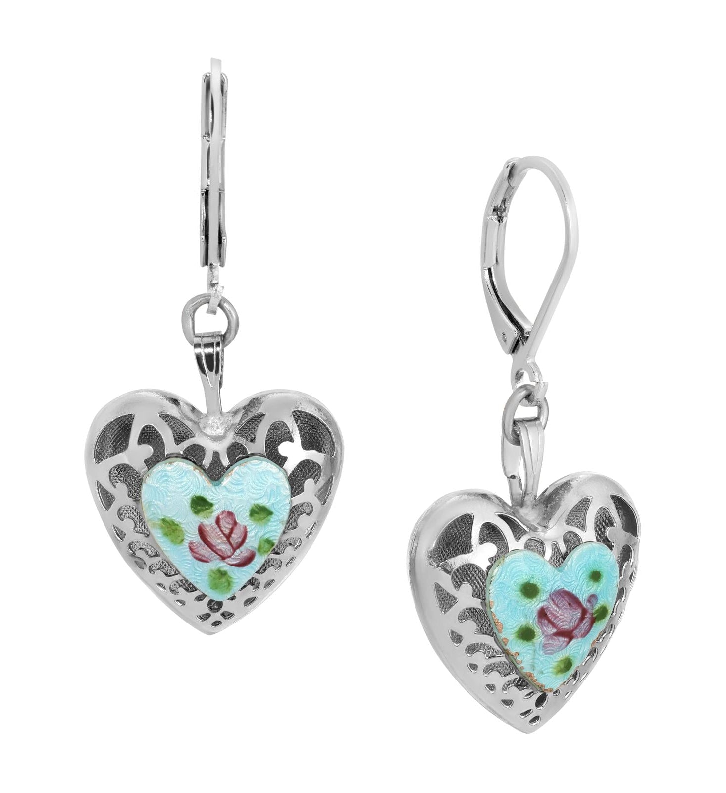 1928 Jewelry Artisan Pink Rosebud Heart Drop Earrings