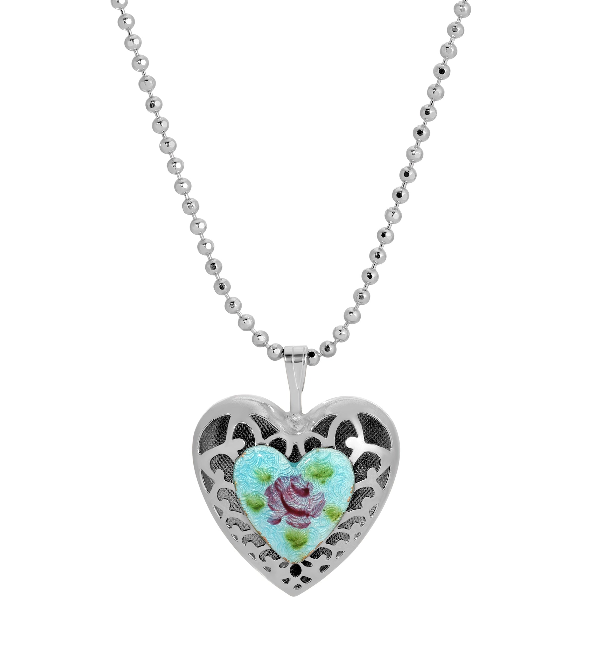 1928 Jewelry Artisan Red Rose Heart Pendant Necklace 18"