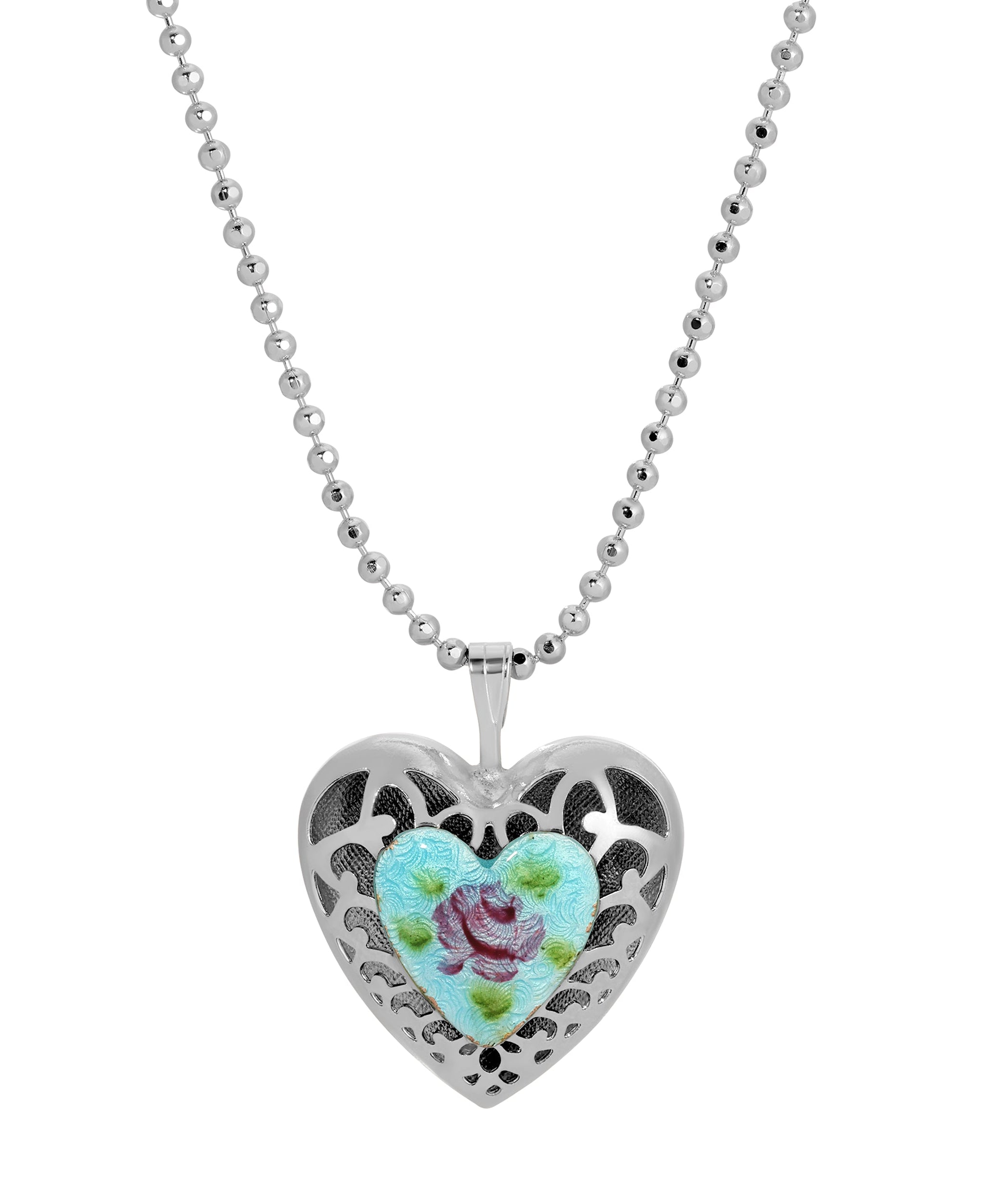 1928 Jewelry Artisan Red Rose Heart Pendant Necklace 18"