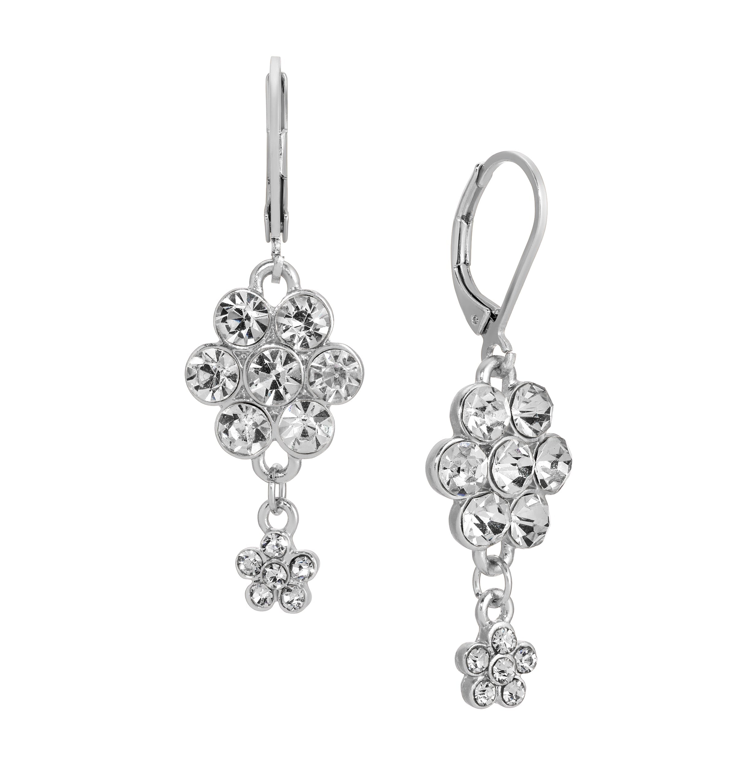 1928 Jewelry Crystal Flower Cluster Dangling Earrings
