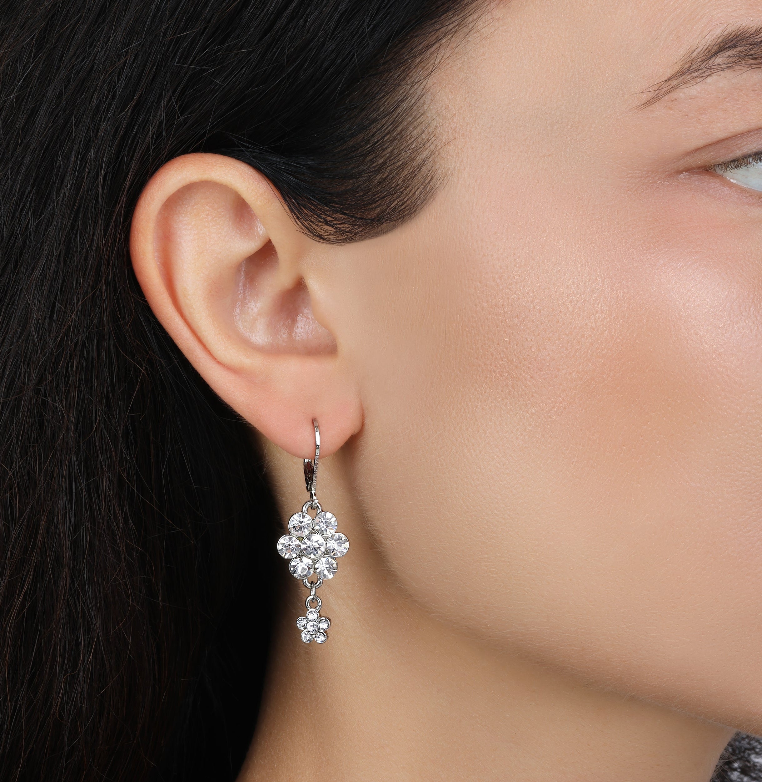 1928 Jewelry Crystal Flower Cluster Dangling Earrings
