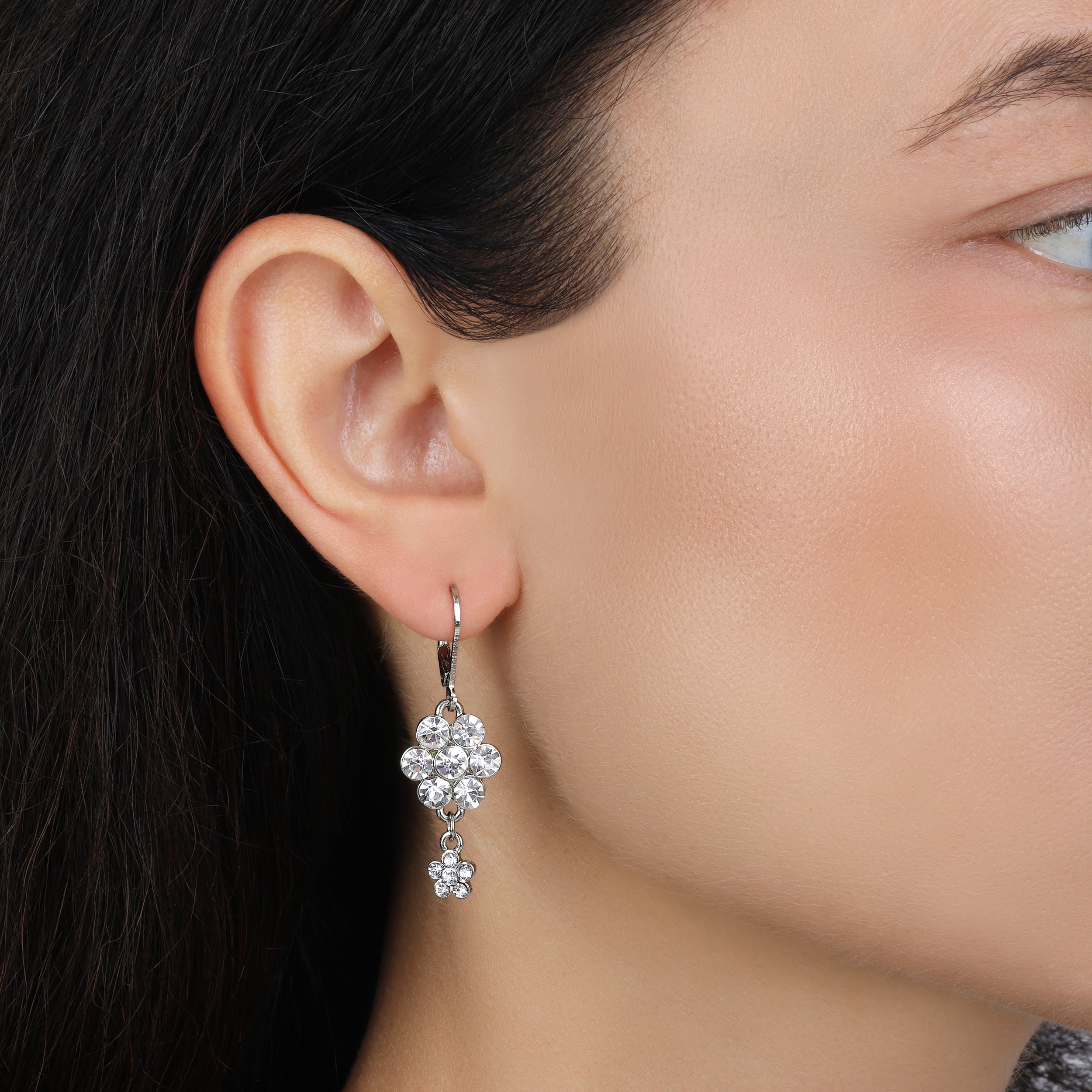 1928 Jewelry Crystal Flower Cluster Dangling Earrings