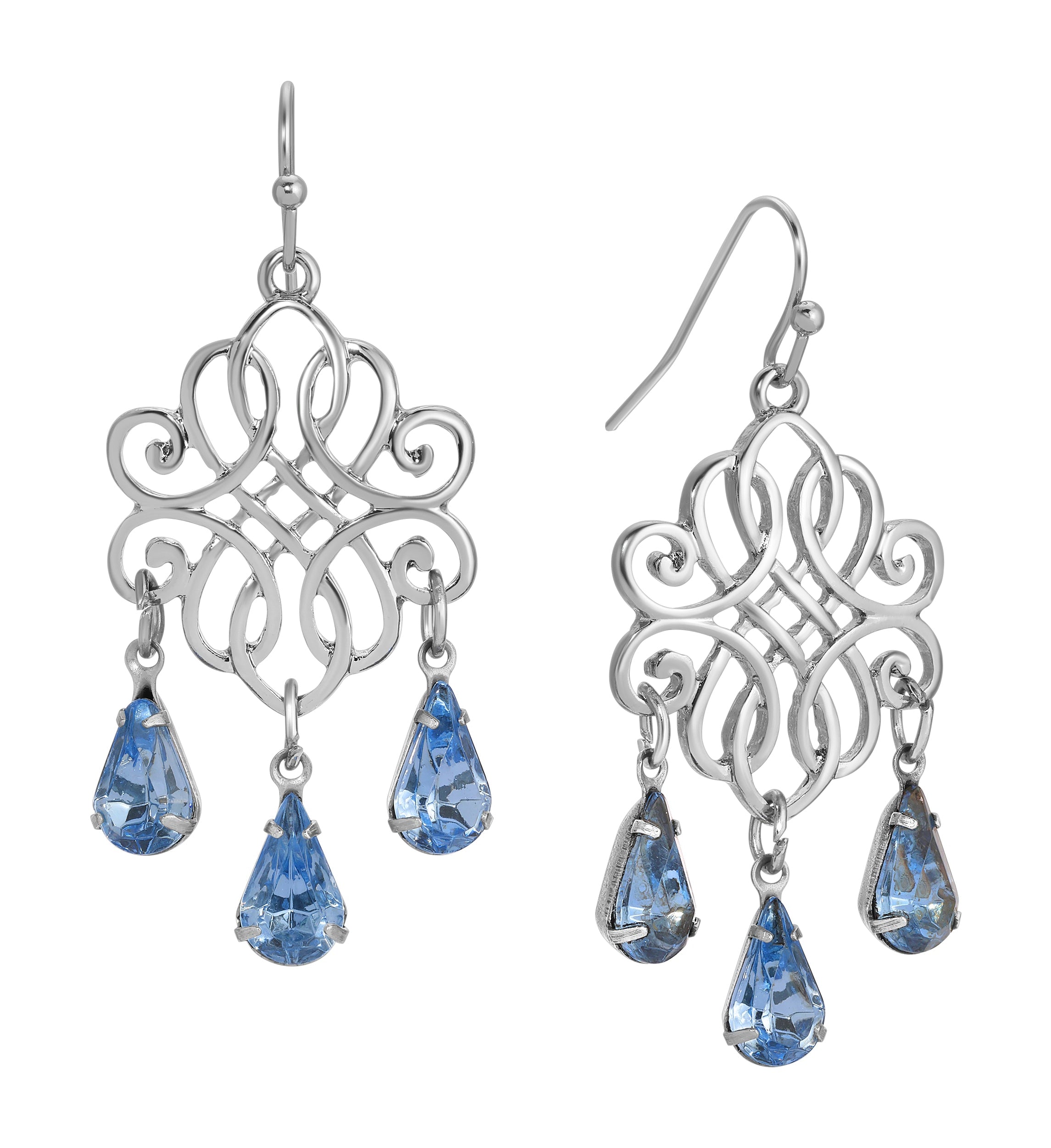 1928 Jewelry Classic Filigree Light Sapphire Crystal Dangling Earrings