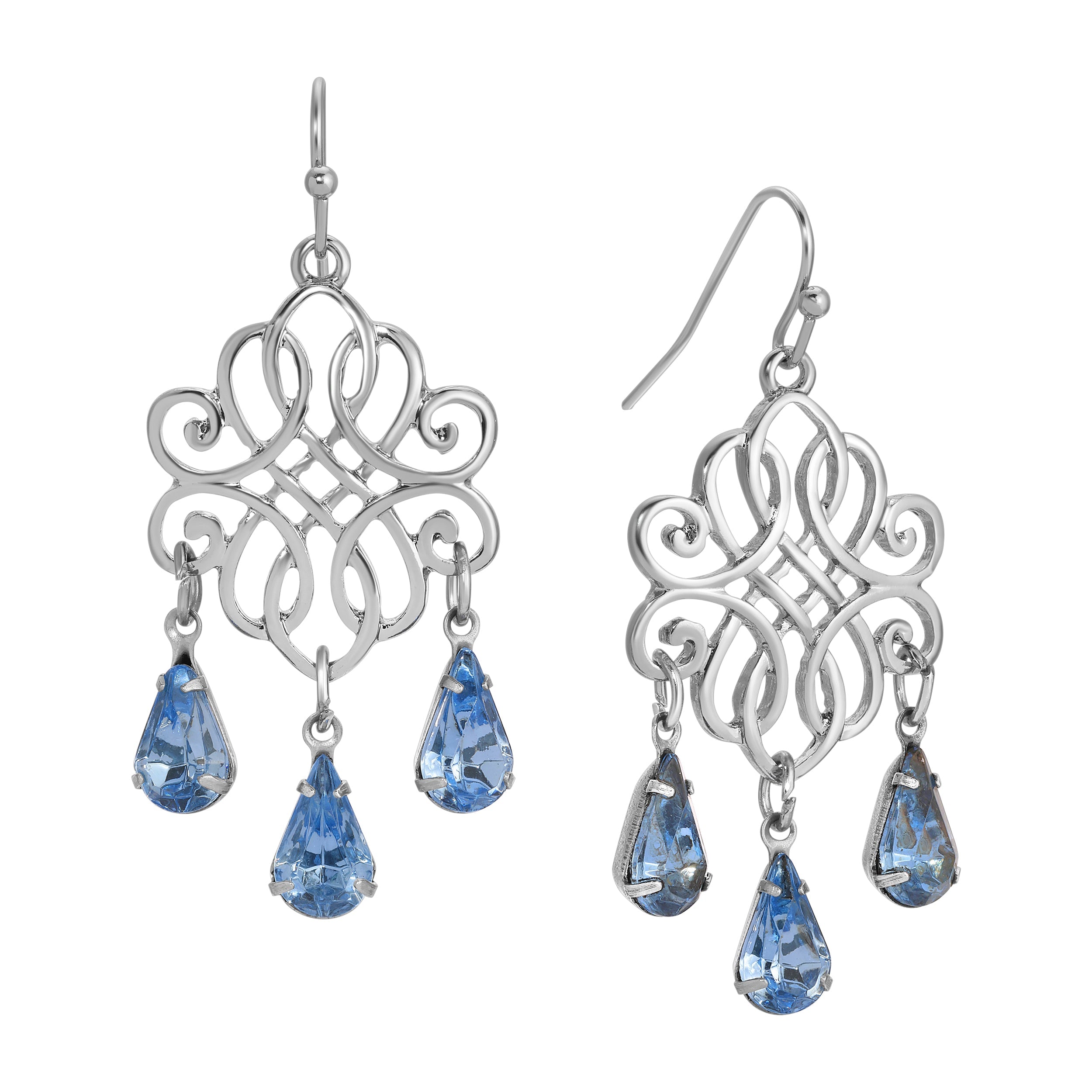1928 Jewelry Classic Filigree Light Sapphire Crystal Dangling Earrings