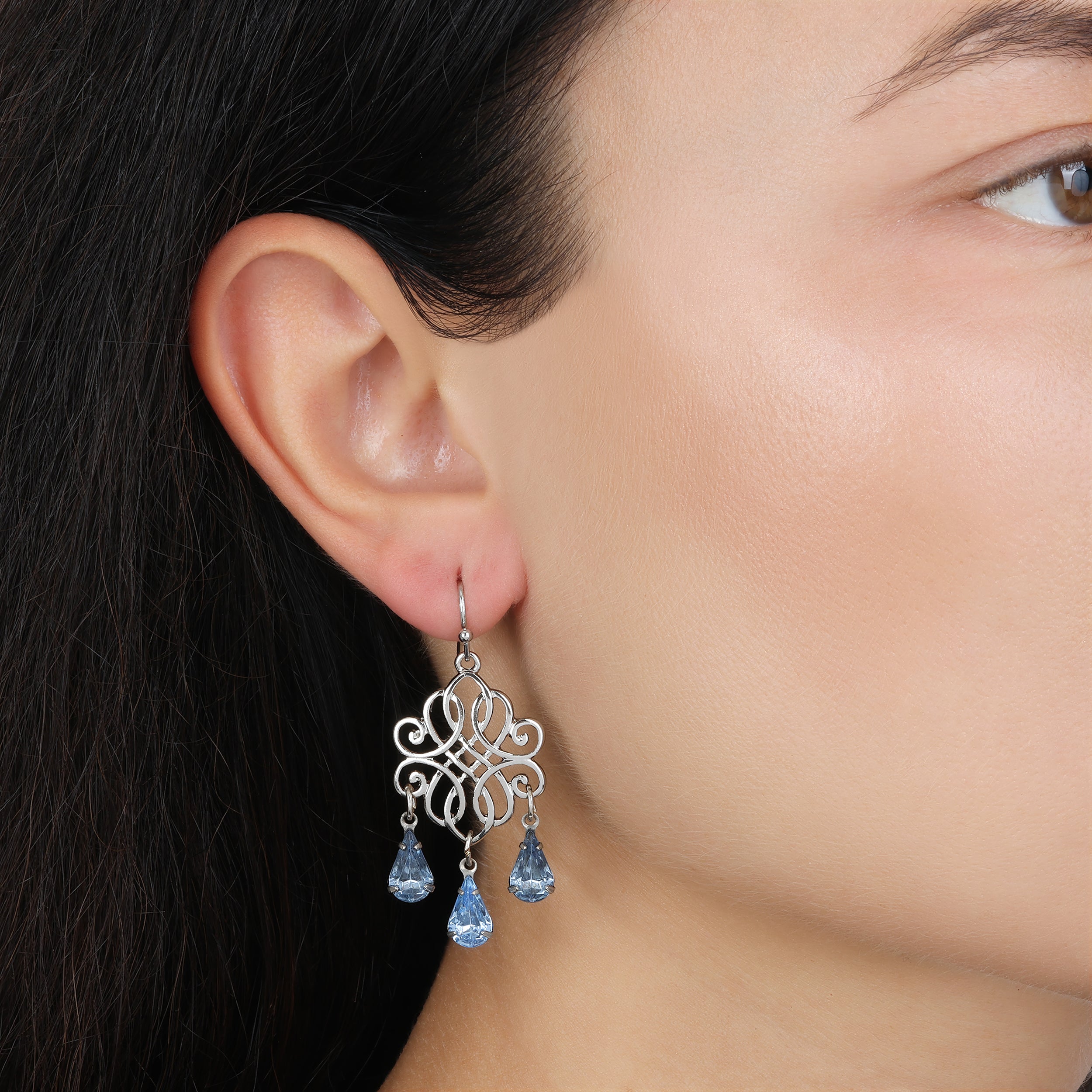 1928 Jewelry Classic Filigree Light Sapphire Crystal Dangling Earrings