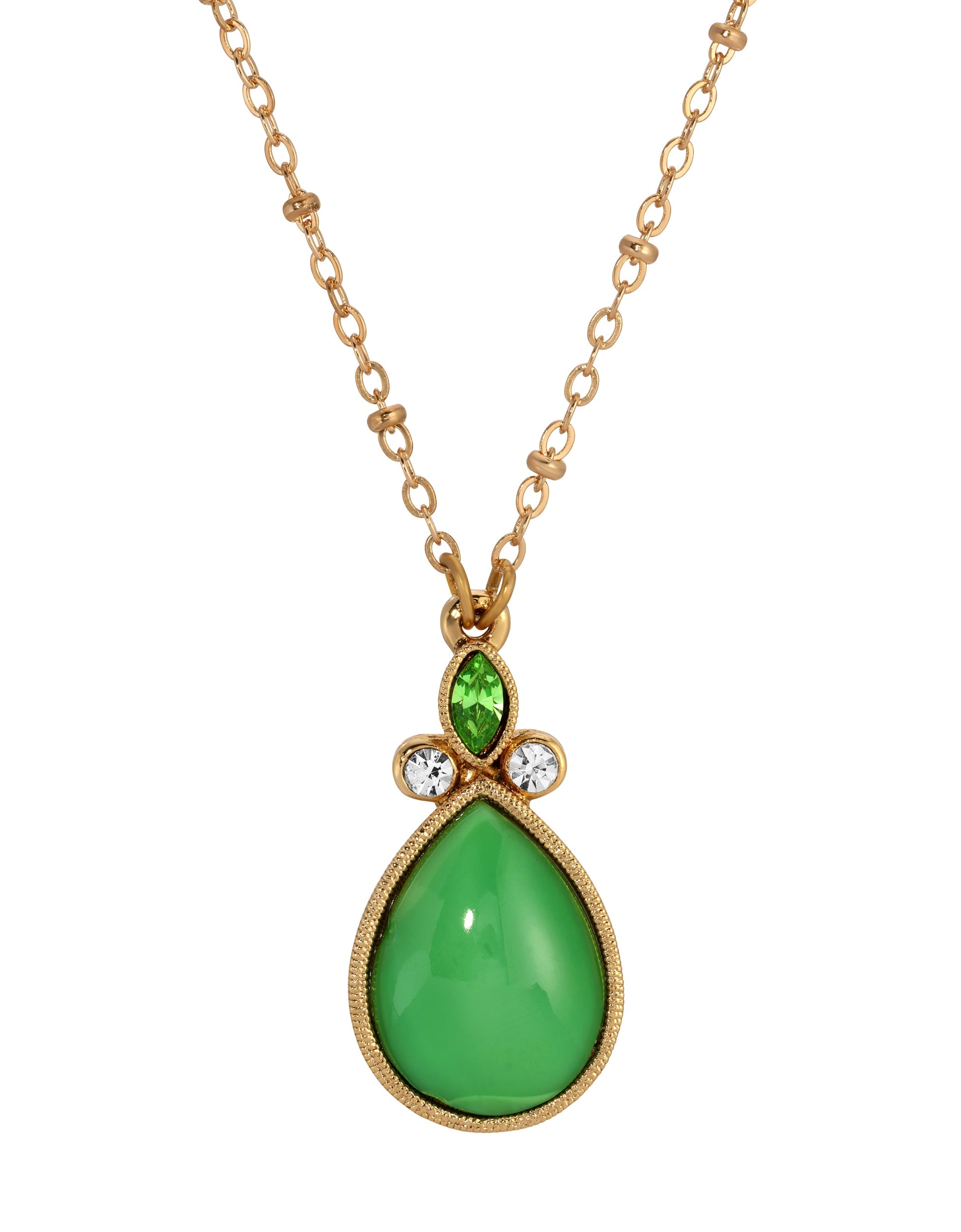 1928 Jewelry Peridot Crystal and Green Pear Shape Moonstone Pendant Necklace 16"