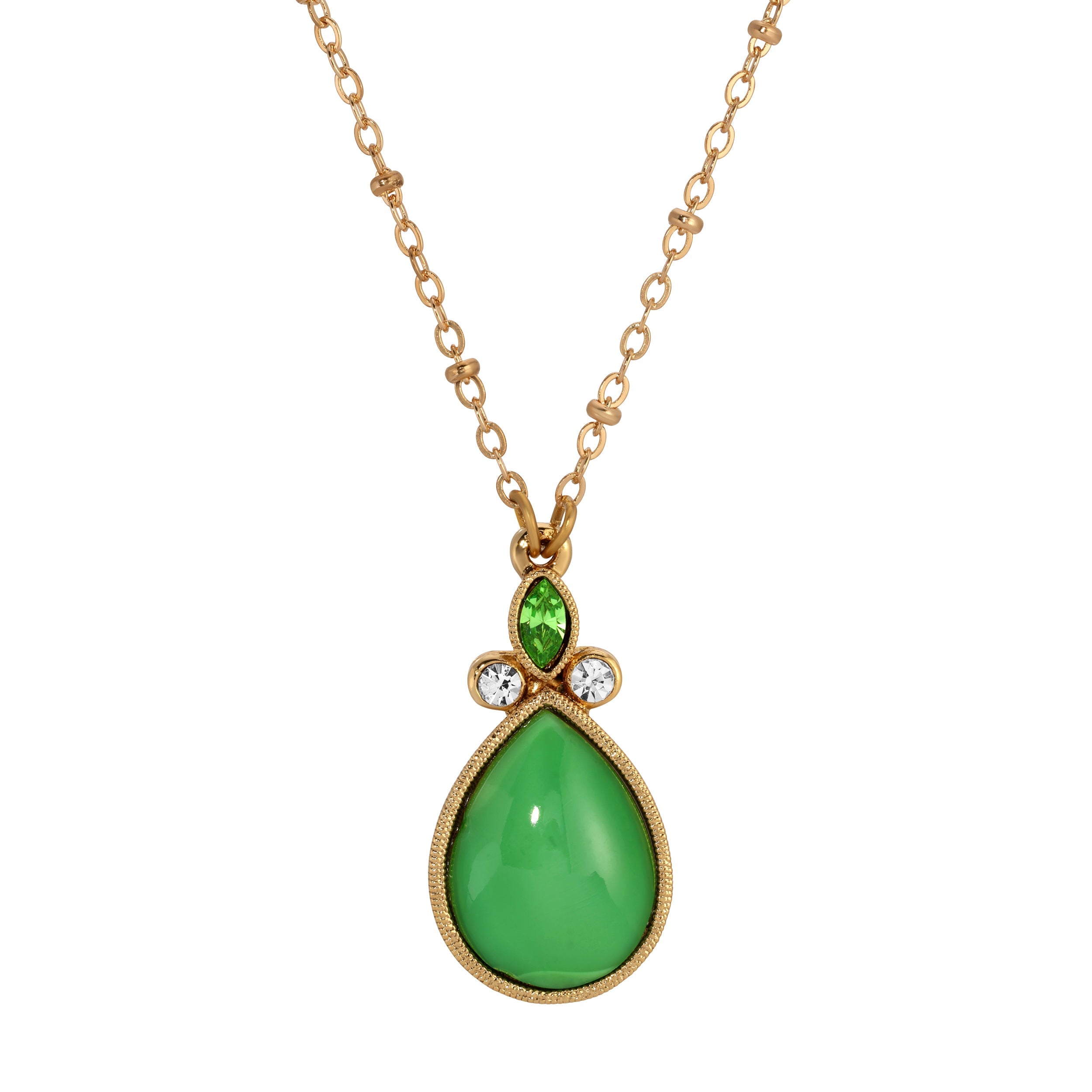 1928 Jewelry Peridot Crystal and Green Pear Shape Moonstone Pendant Necklace 16"