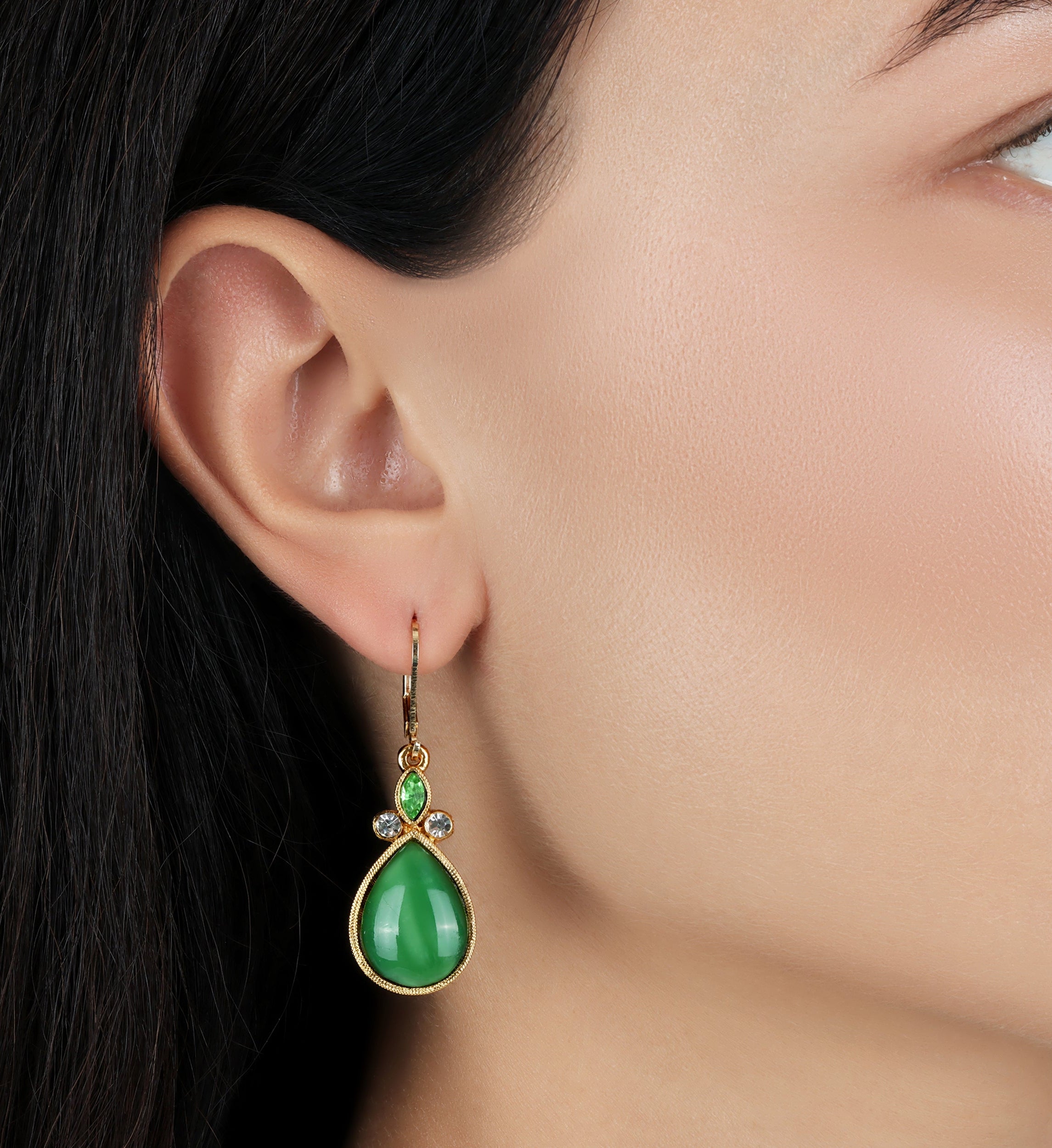 1928 Jewelry Pear Shape Moonstone Crystal Drop Earrings