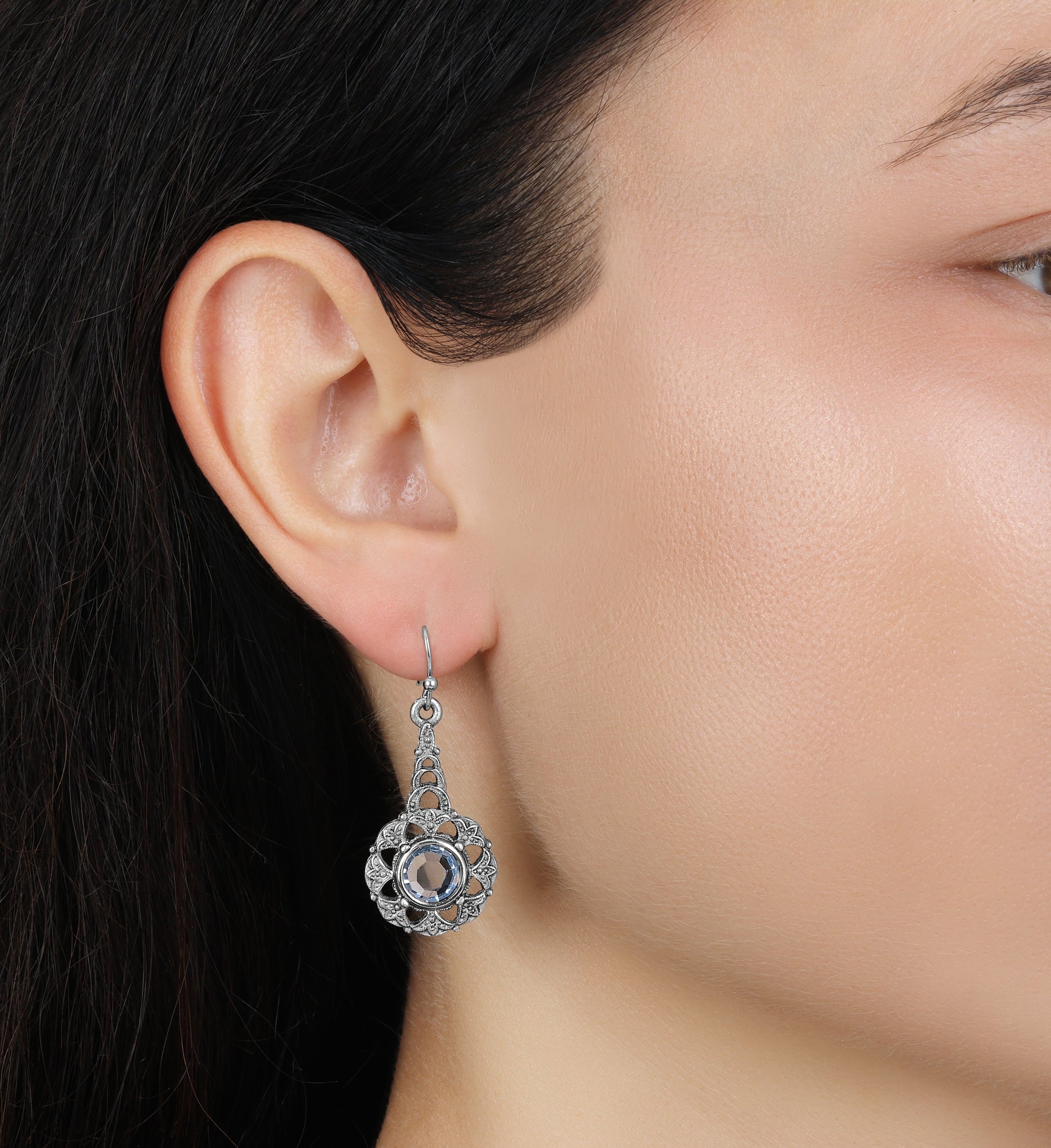 1928 Jewelry Deco Light Sapphire Channel Crystal Drop Earrings