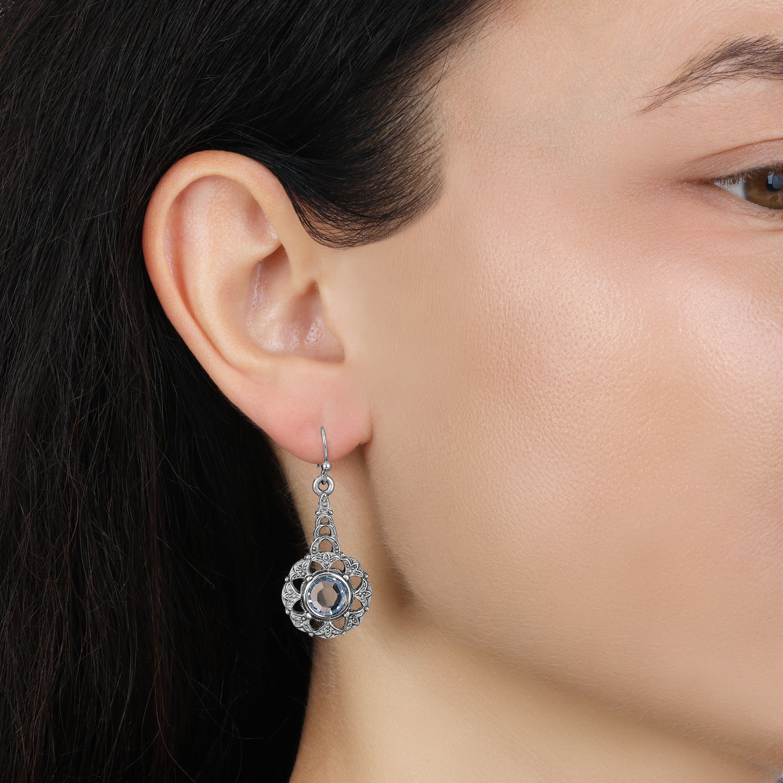 1928 Jewelry Deco Light Sapphire Channel Crystal Drop Earrings