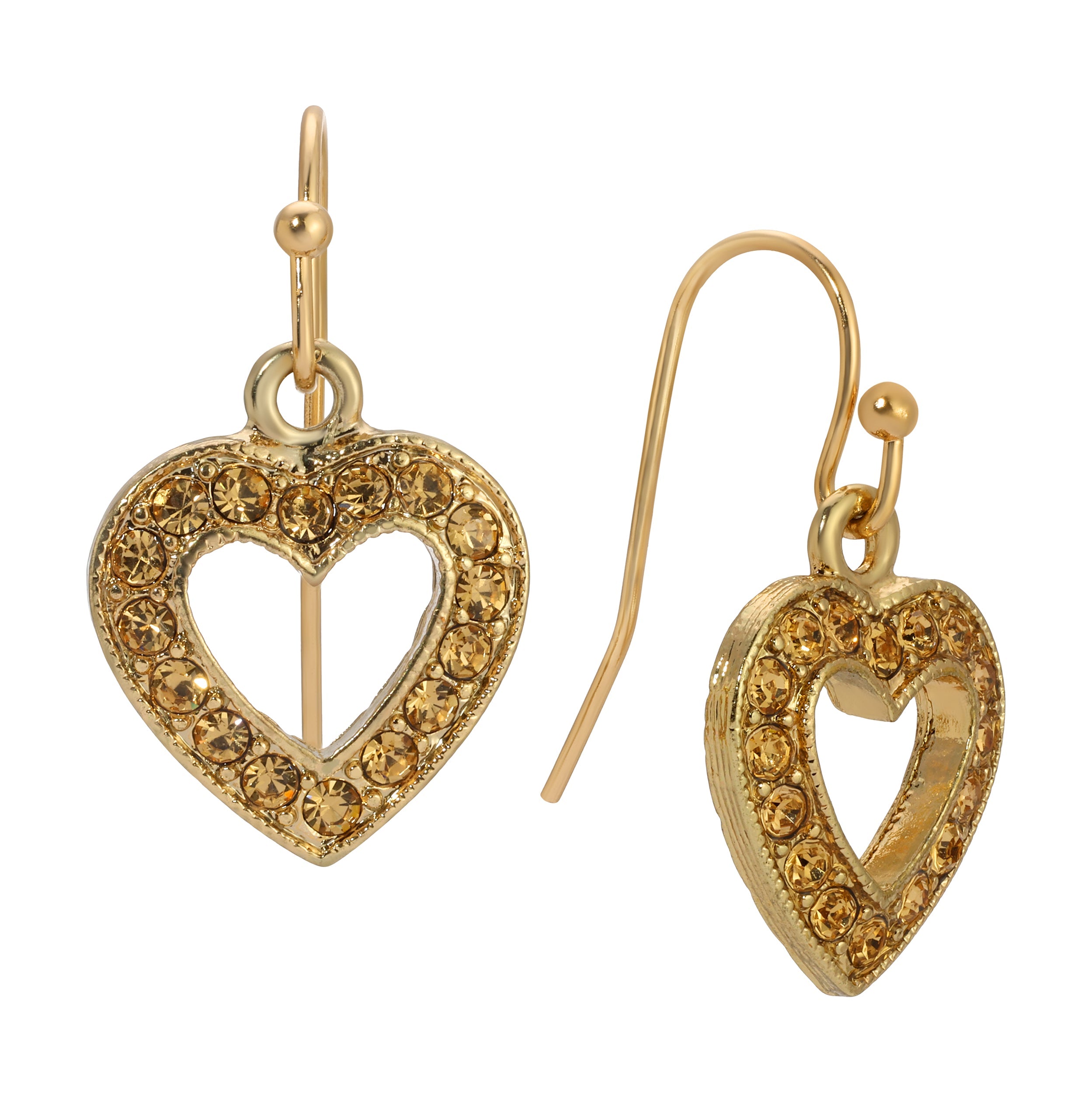 1928 Jewelry Topaz Crystal Open Heart Wire Drop Earrings