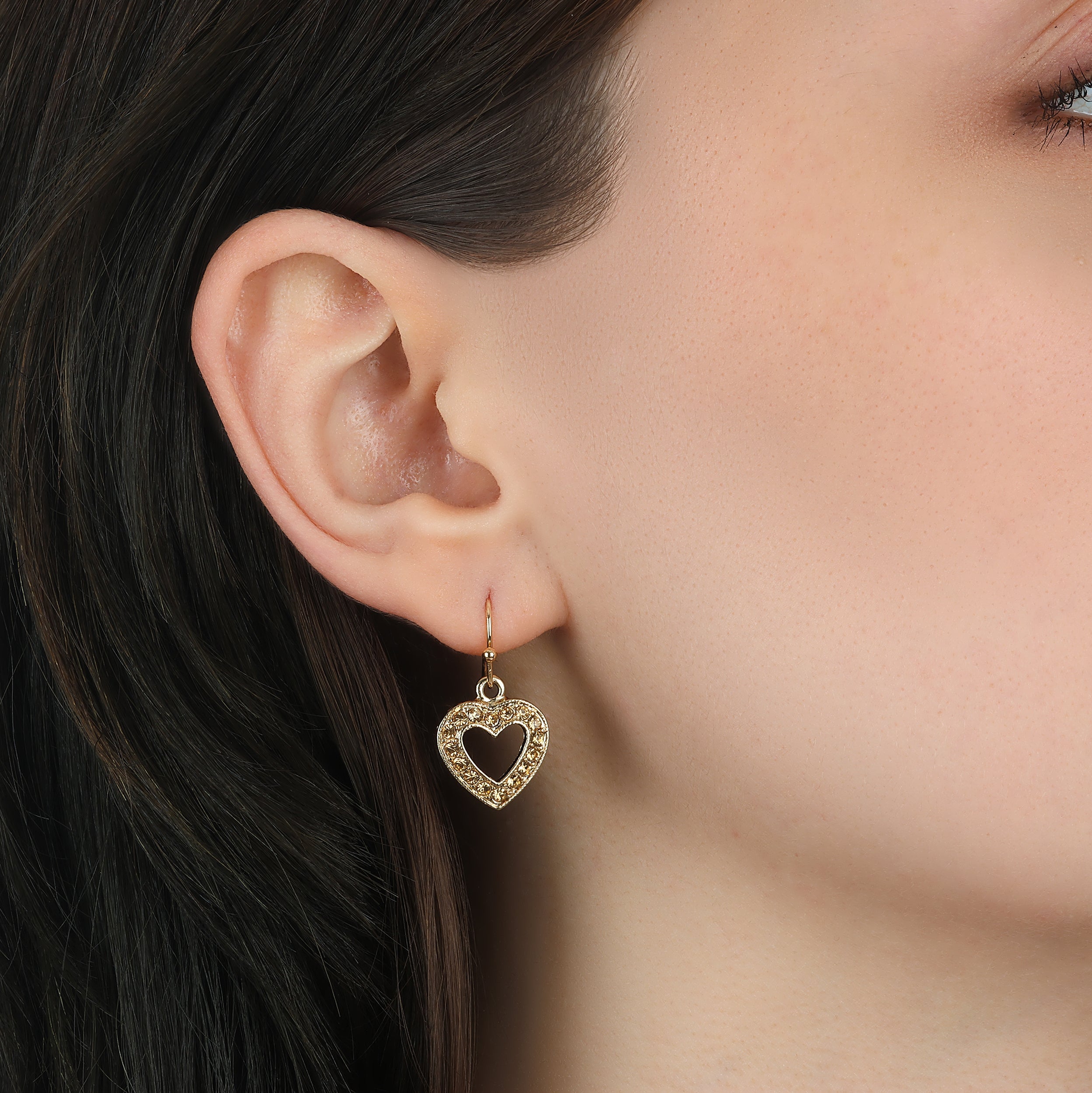 1928 Jewelry Topaz Crystal Open Heart Wire Drop Earrings