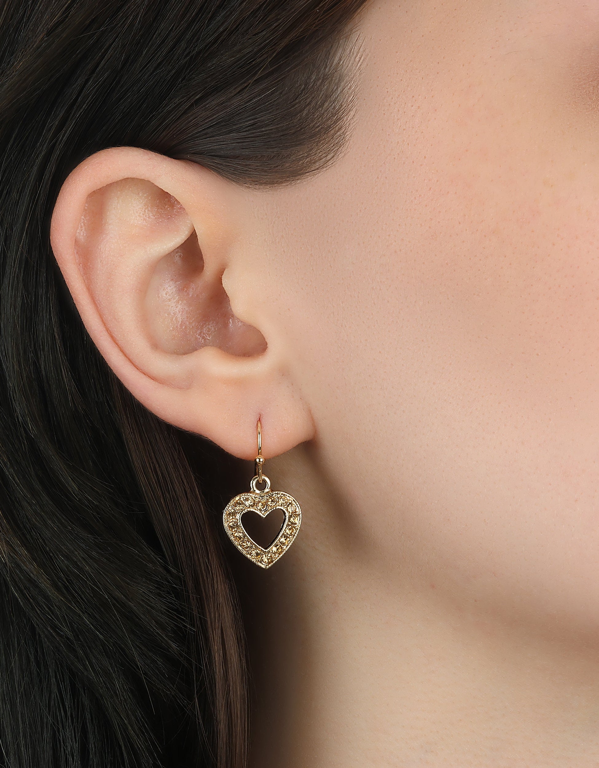 1928 Jewelry Topaz Crystal Open Heart Wire Drop Earrings