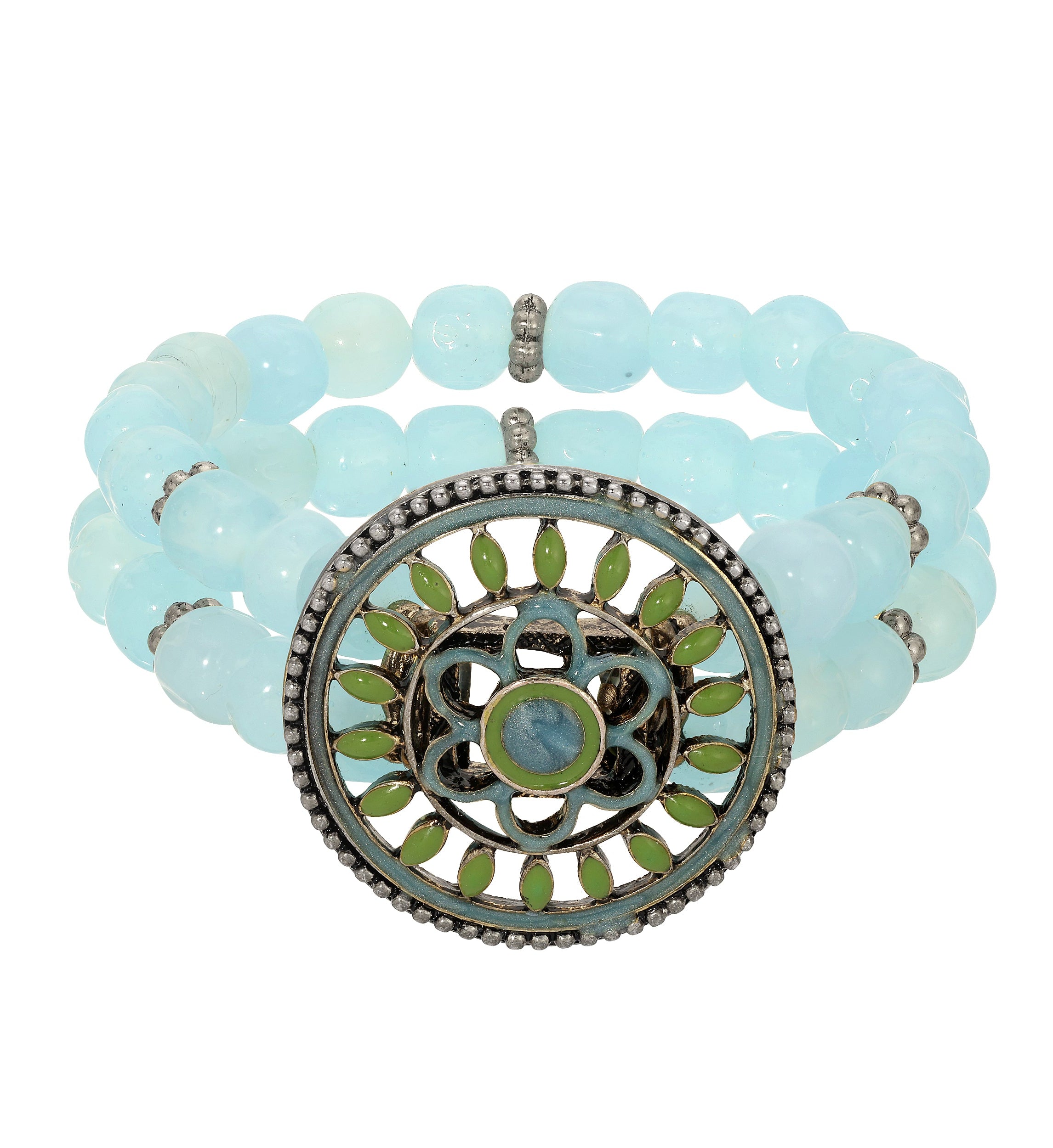 1928 Jewelry Blue Garden Bloom Aqua Glass Beaded Stretch Bracelet