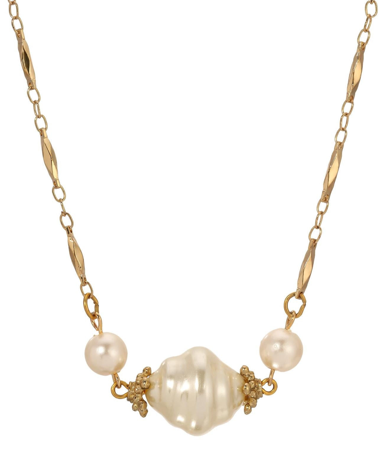 1928 Jewelry White Orbit Faux Pearl Bead Necklace 17" + 3" Extension