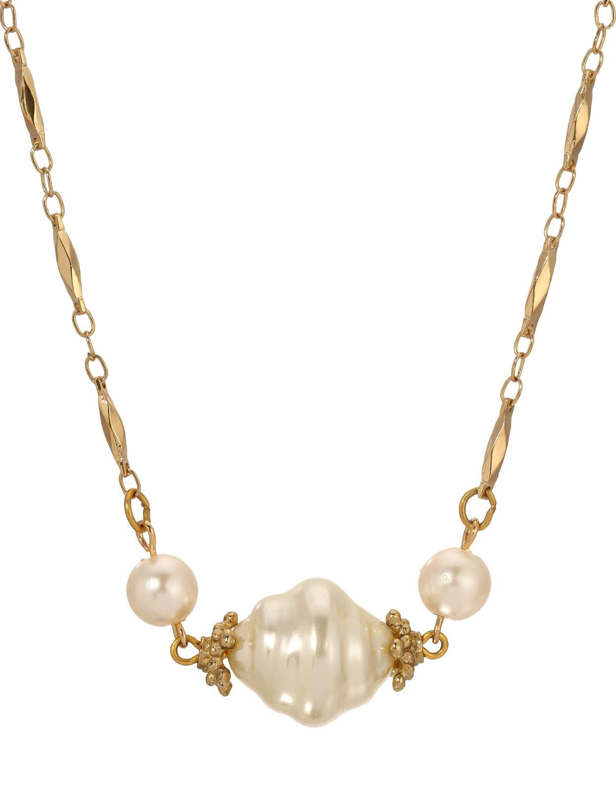 1928 Jewelry White Orbit Faux Pearl Bead Necklace 17" + 3" Extension