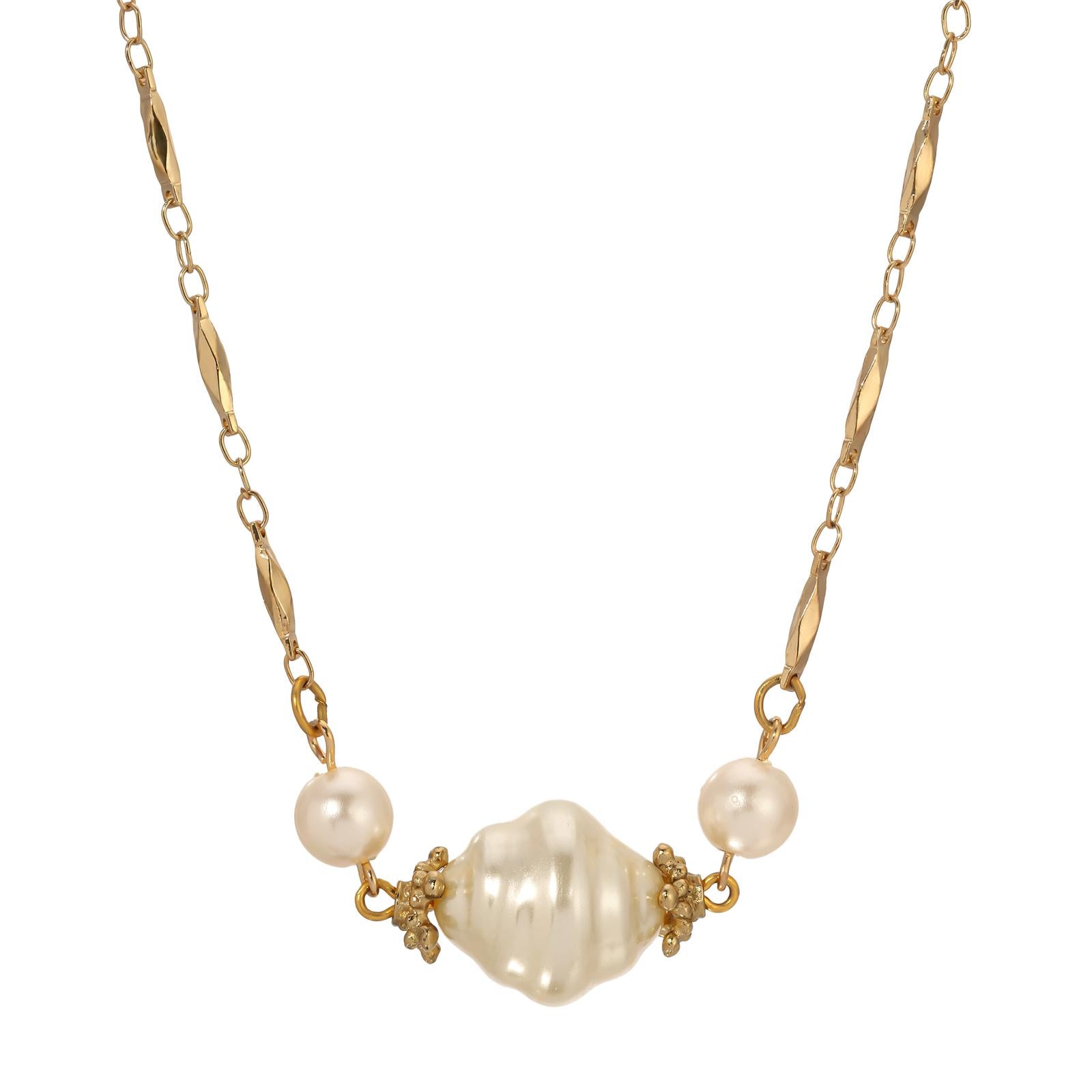 1928 Jewelry White Orbit Faux Pearl Bead Necklace 17" + 3" Extension