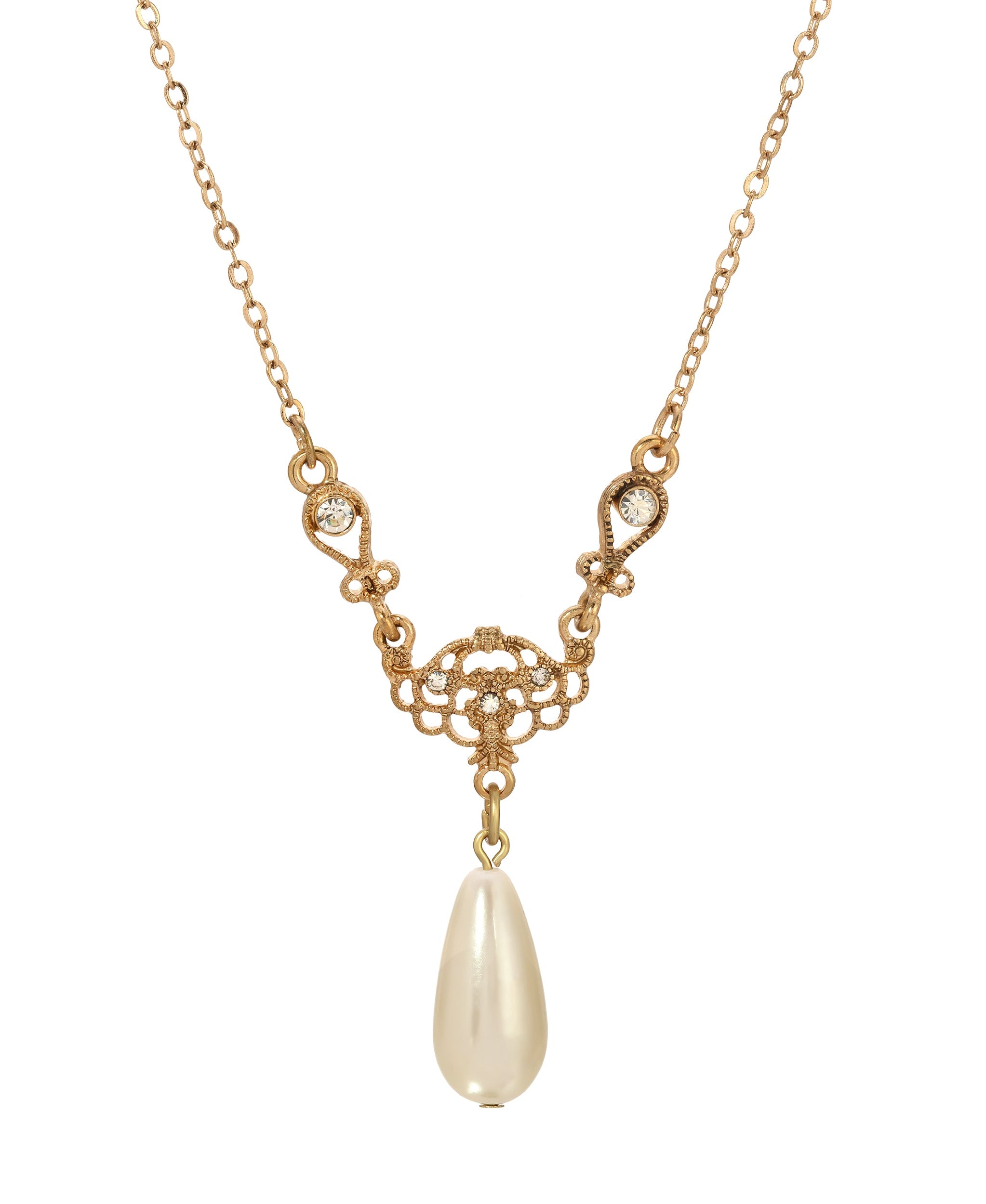 1928 Jewelry Majestueuse Faux Pearl Pendant Necklace 16" + 3" Extension