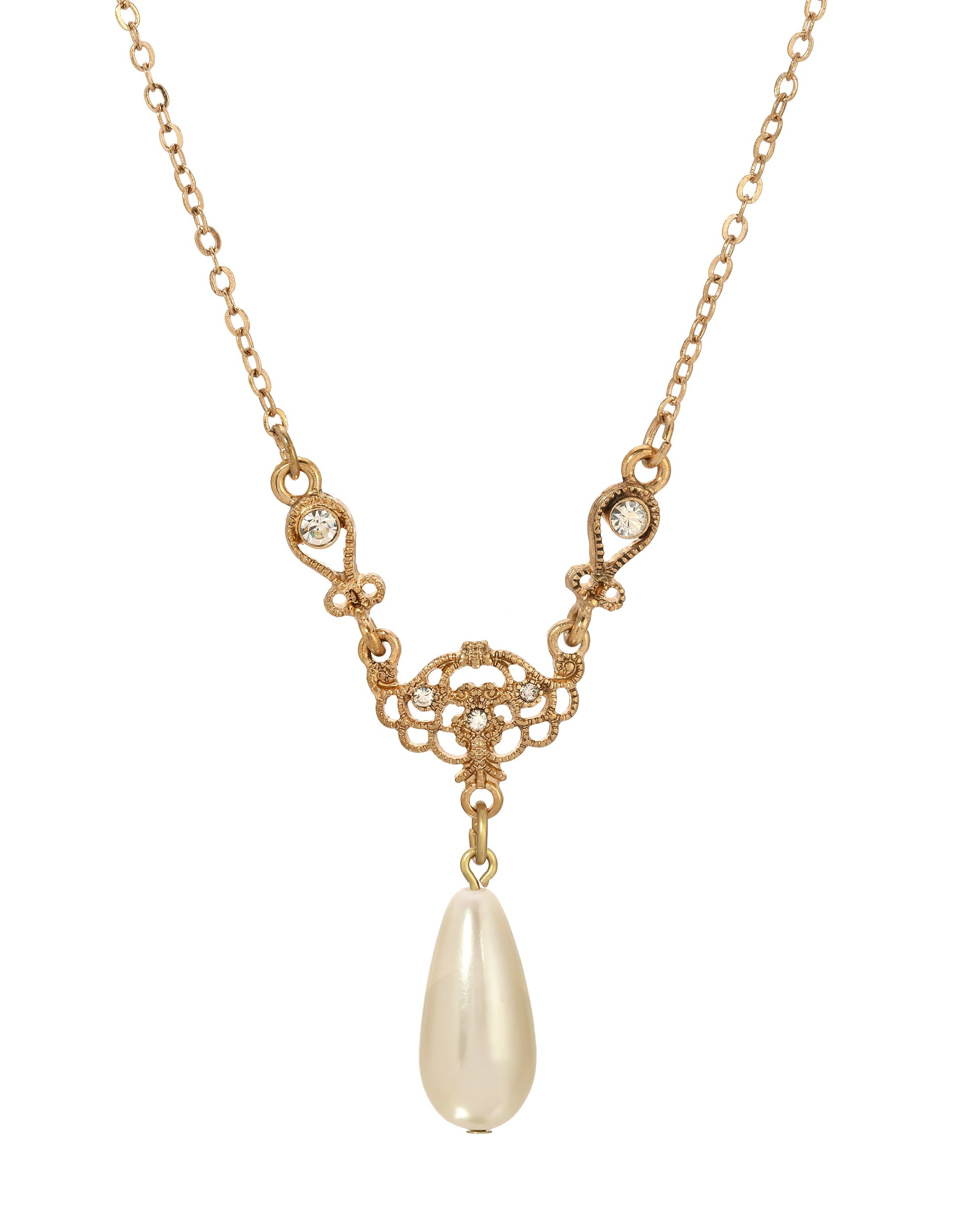 1928 Jewelry Majestueuse Faux Pearl Pendant Necklace 16" + 3" Extension