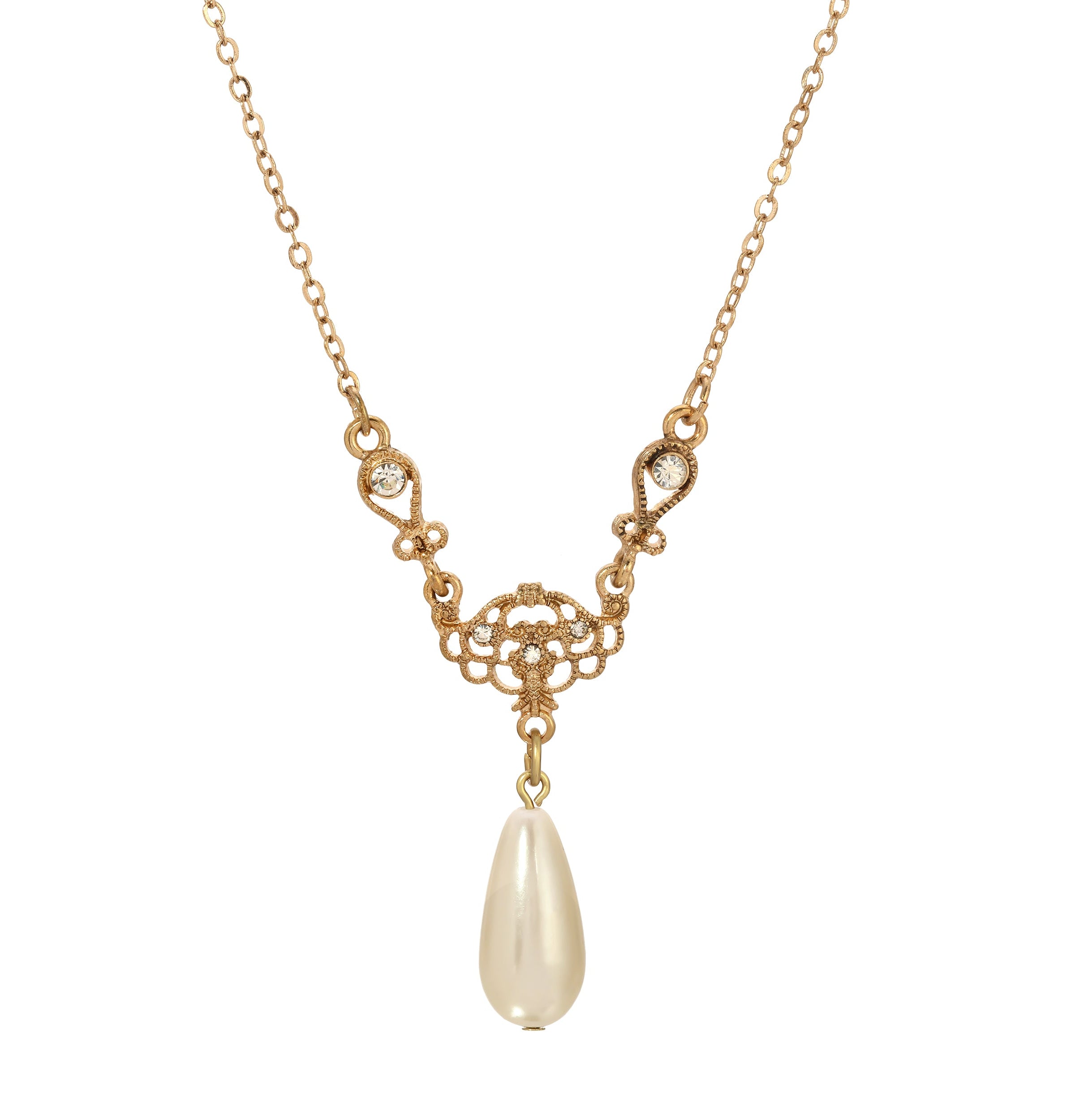 1928 Jewelry Majestueuse Faux Pearl Pendant Necklace 16" + 3" Extension