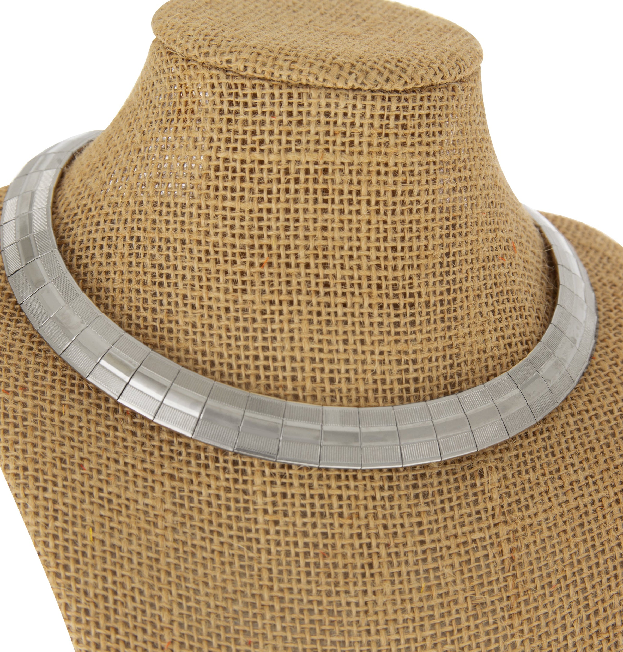 1928 Jewelry Silver Textured Lines Mesh Collar Necklace