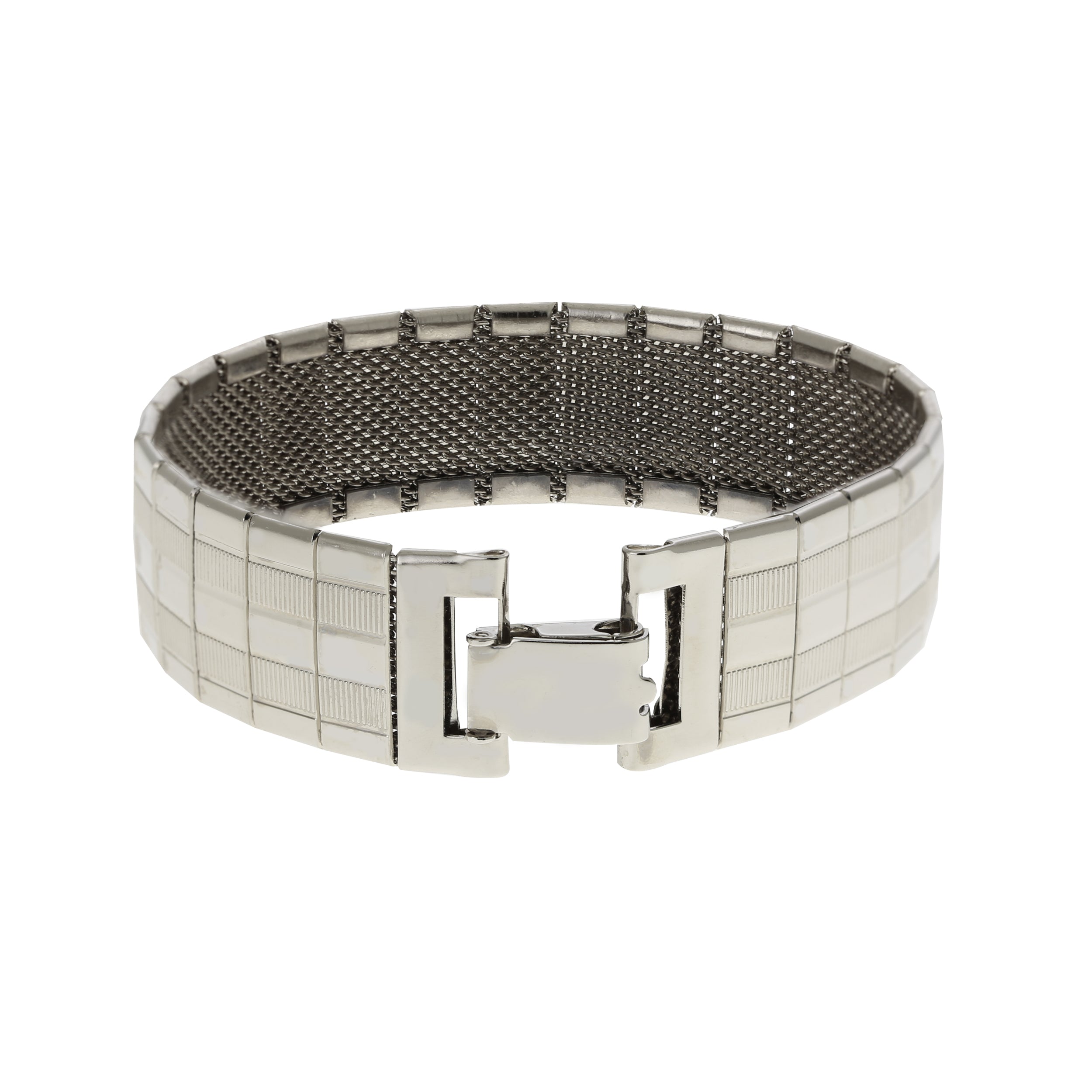 1928 Jewelry Wide Silver Textured Lines Mesh Bracelet