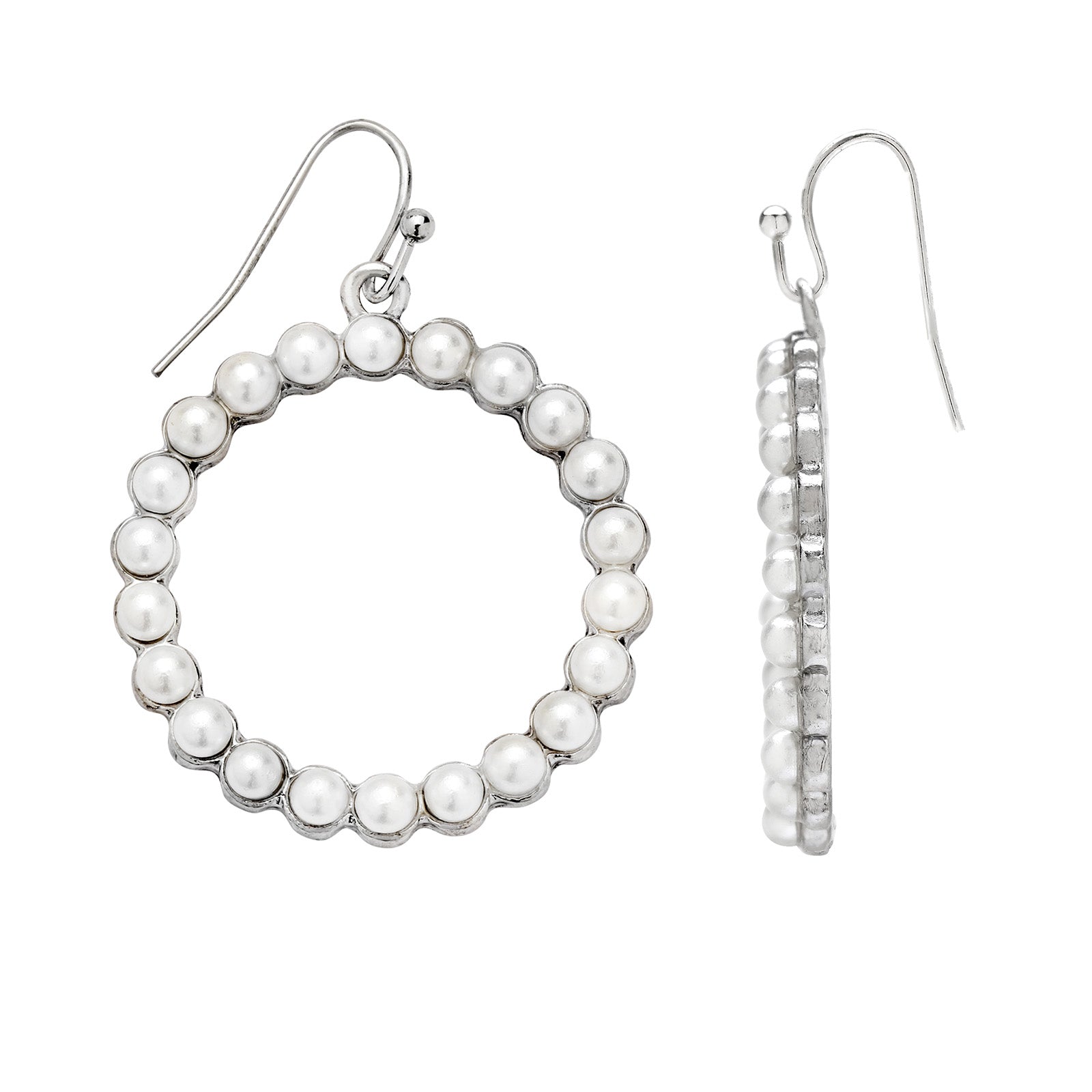 Faux White Pearl Hoop Wire Earrings