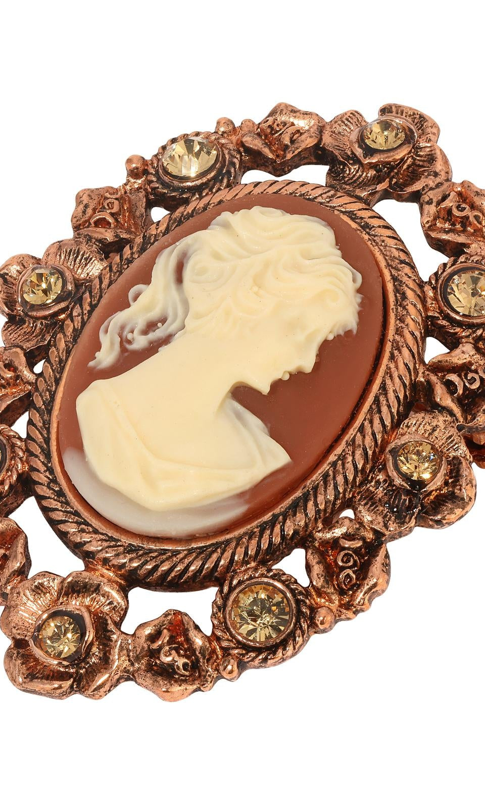 1928 Jewelry Floral & Topaz Crystal Cameo Brooch
