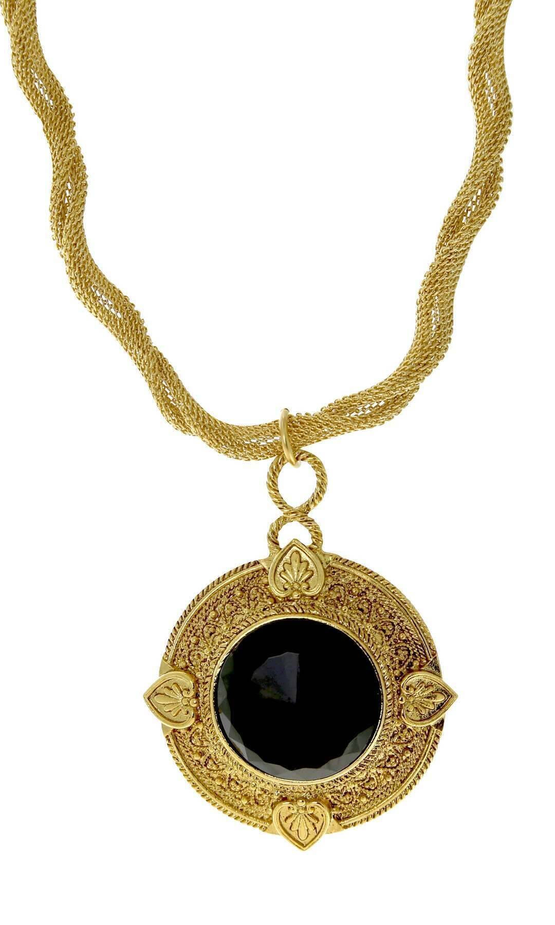 1928 Jewelry Golden Era Noir Et Clair Jet Black Stone Necklace