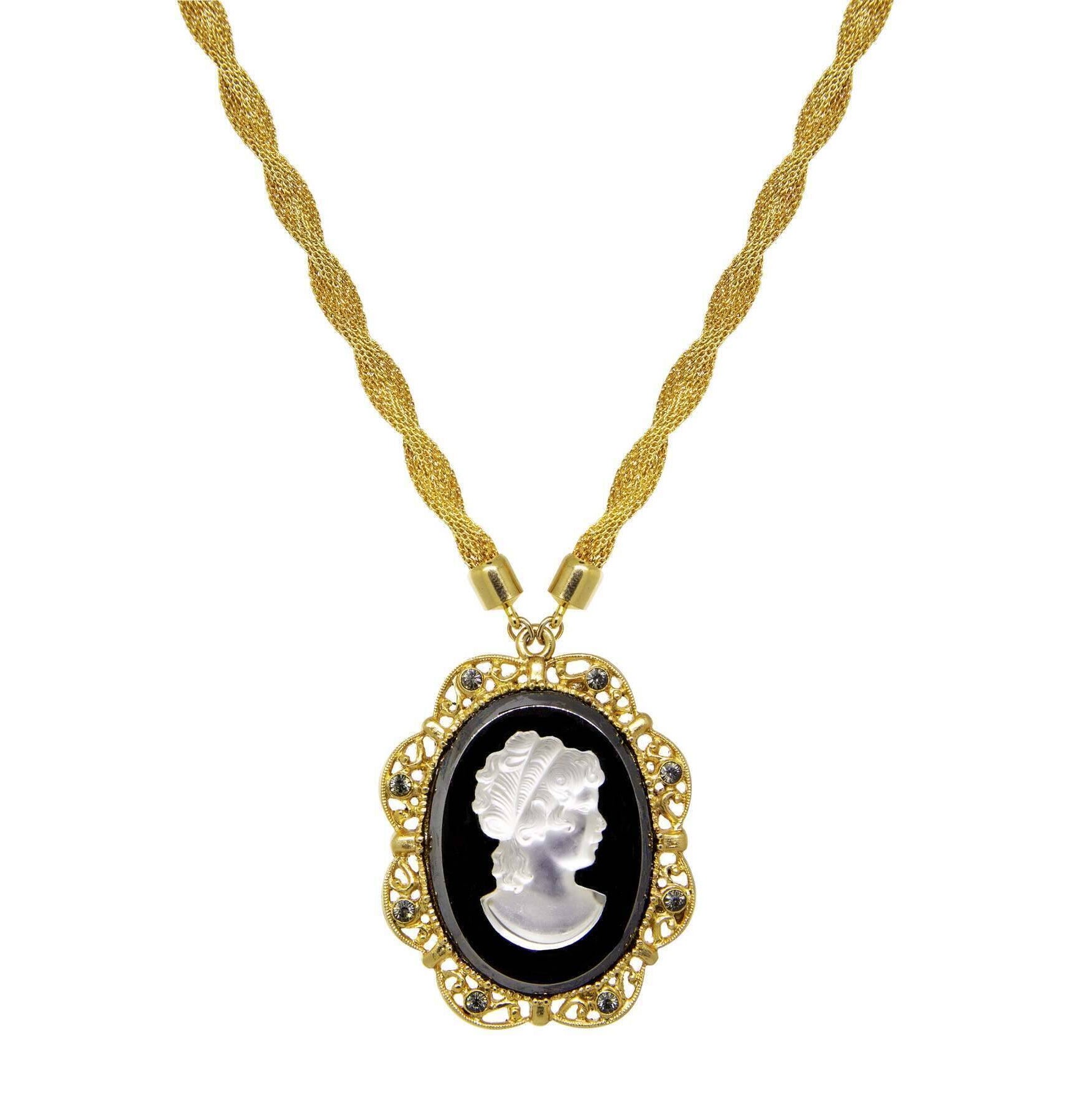 1928 Jewelry Golden Era Noir Et Clair Cameo Necklace 16" + 3" Extension