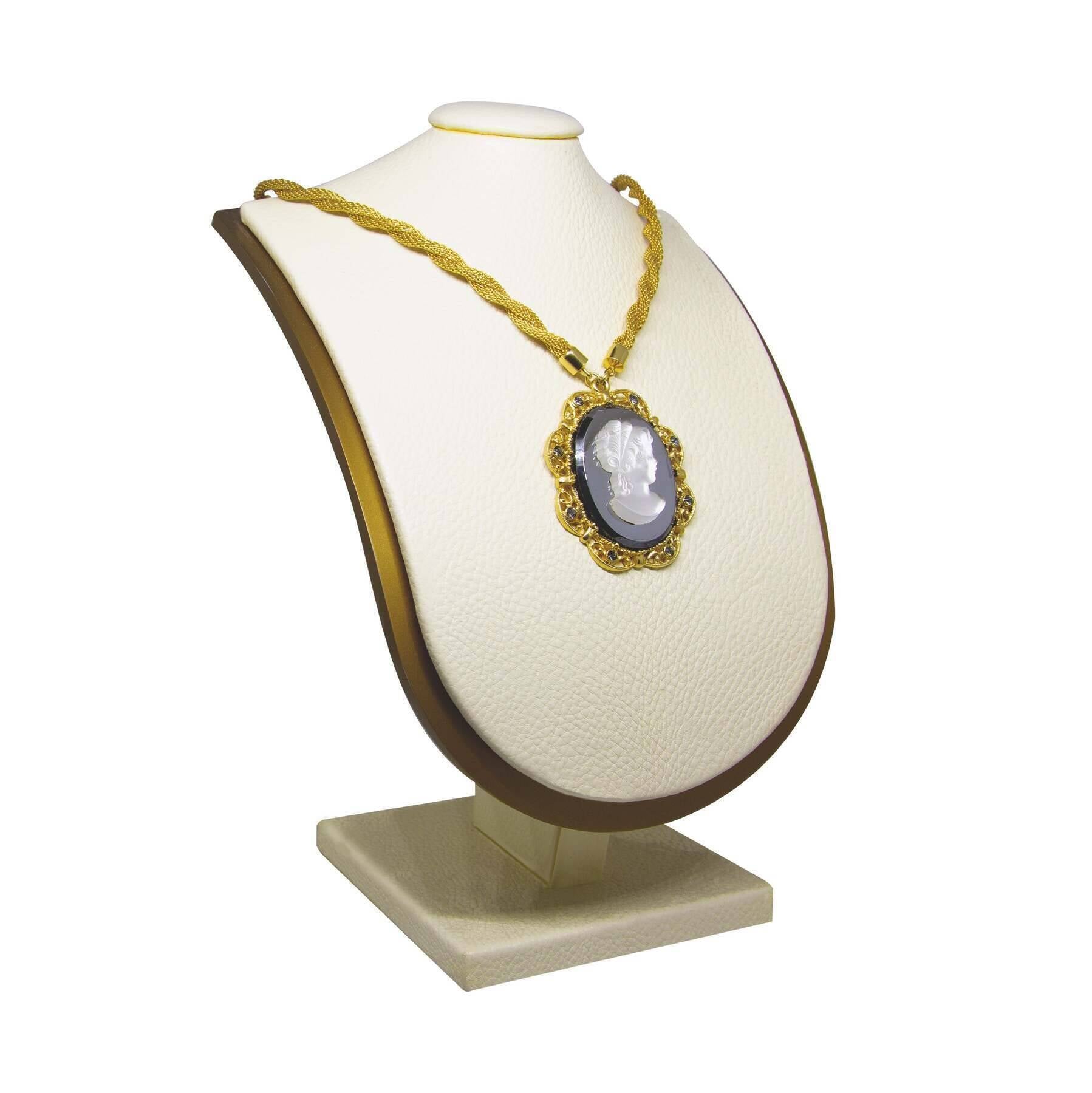 1928 Jewelry Golden Era Noir Et Clair Cameo Necklace 16" + 3" Extension