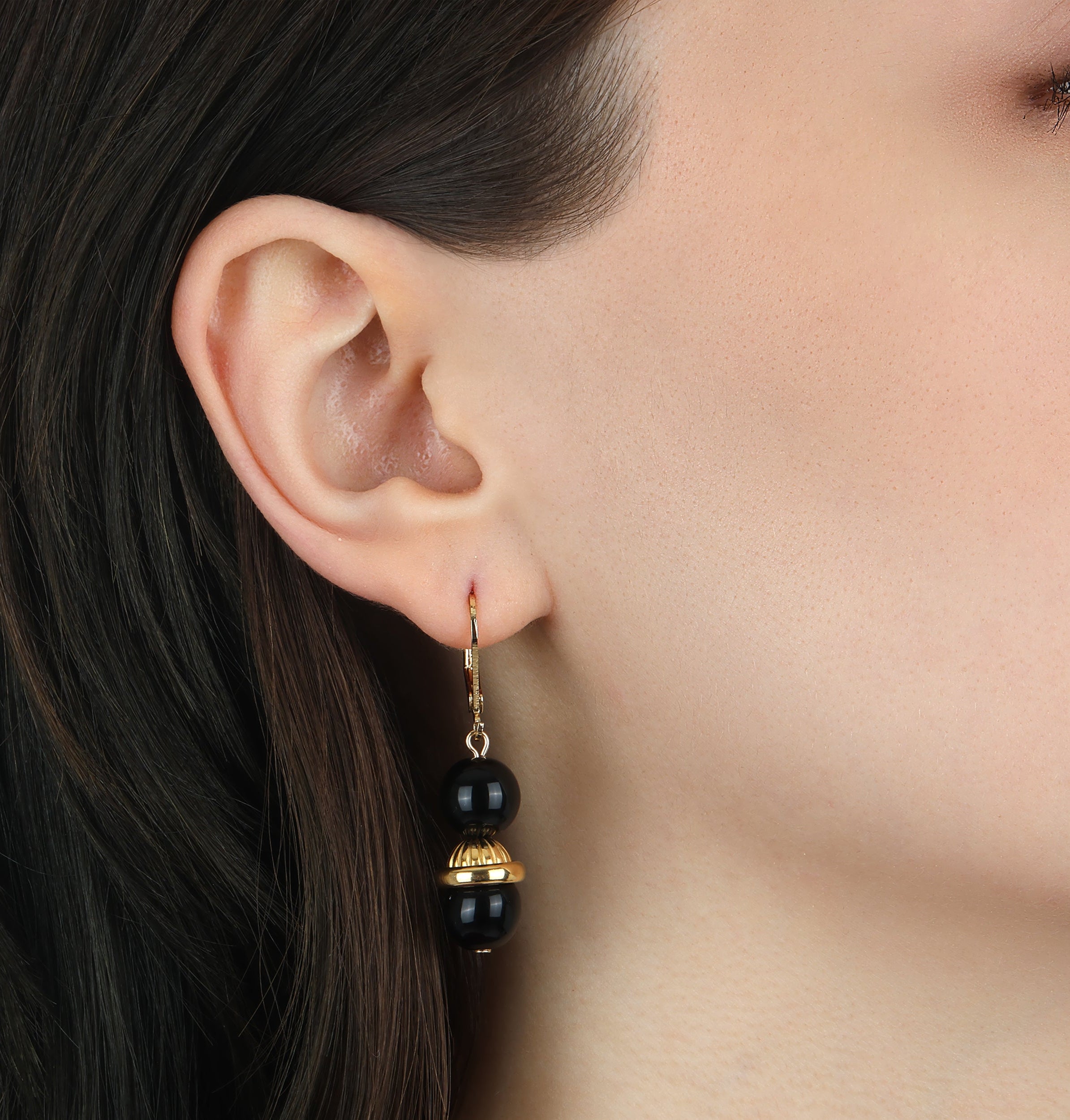 1928 Jewelry Jet Black Beads Dangling Earrings