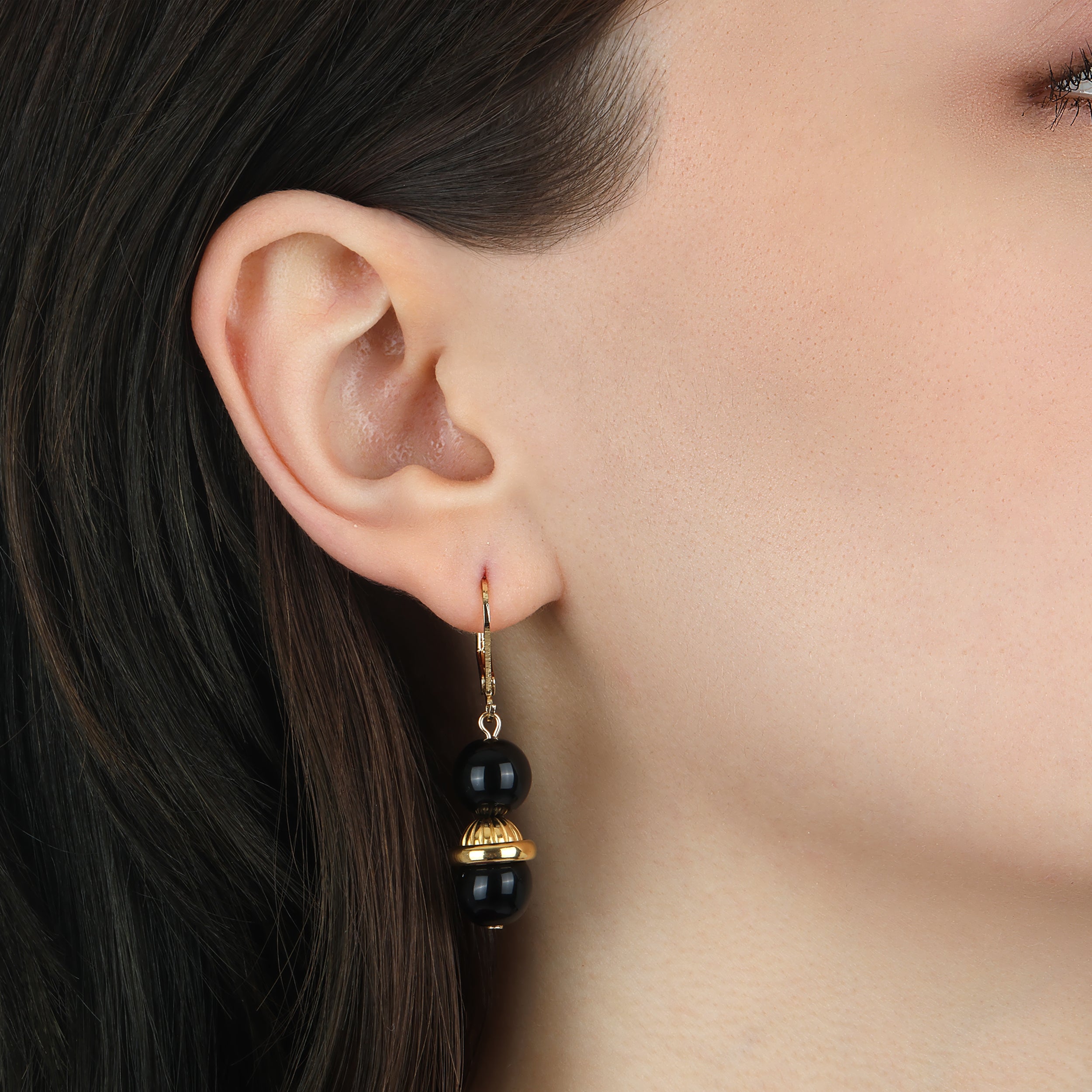 1928 Jewelry Jet Black Beads Dangling Earrings