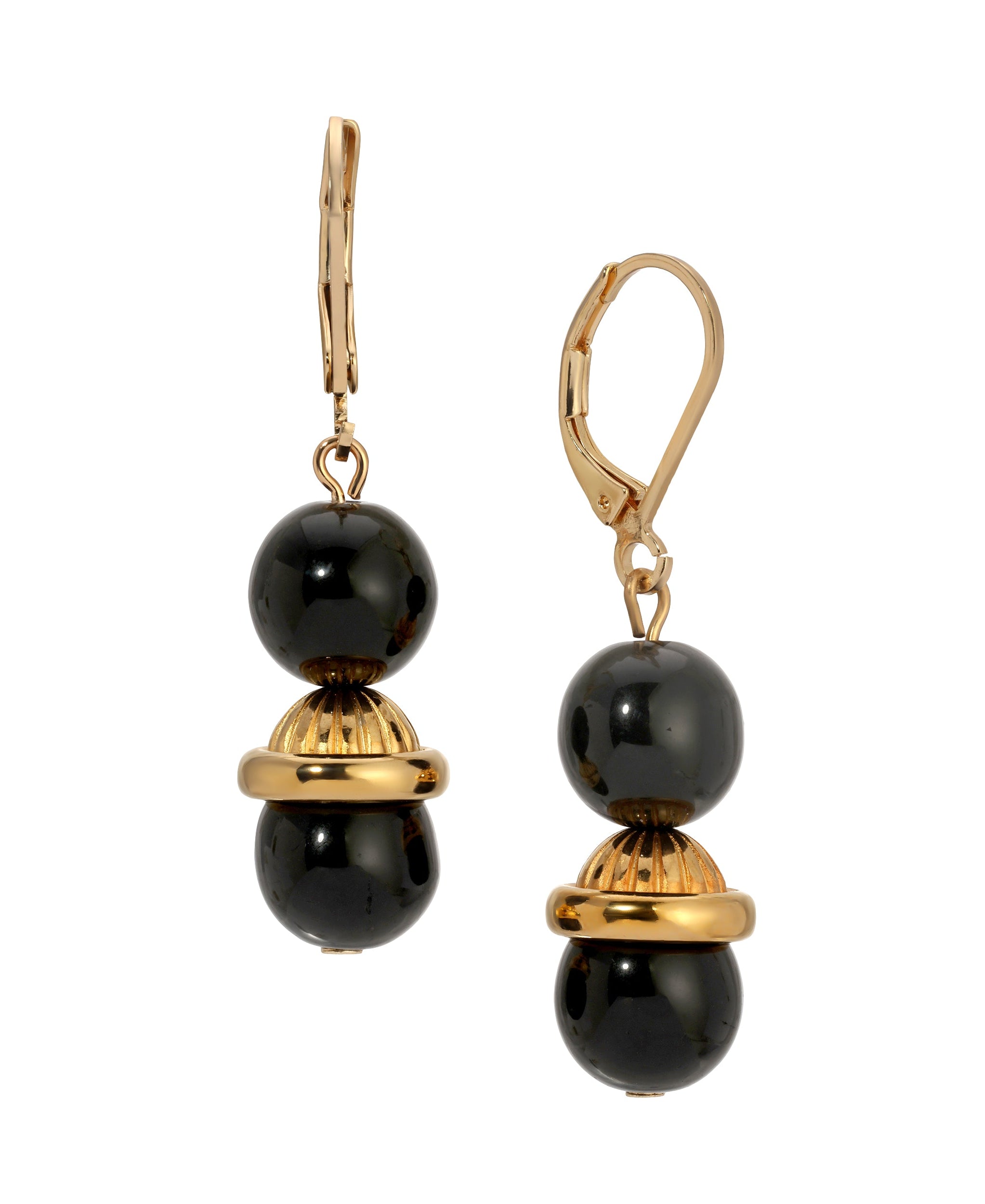 1928 Jewelry Jet Black Beads Dangling Earrings