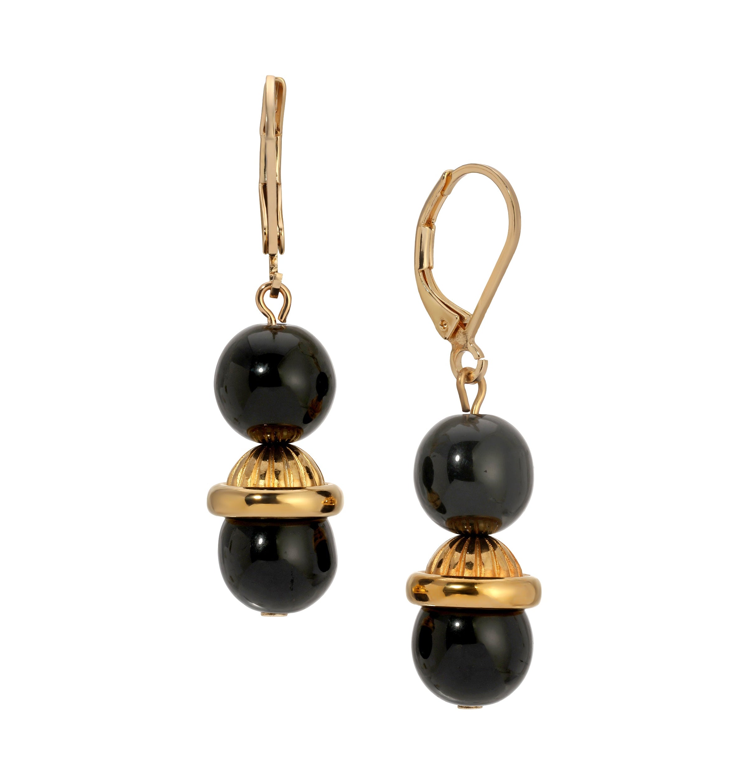 1928 Jewelry Jet Black Beads Dangling Earrings