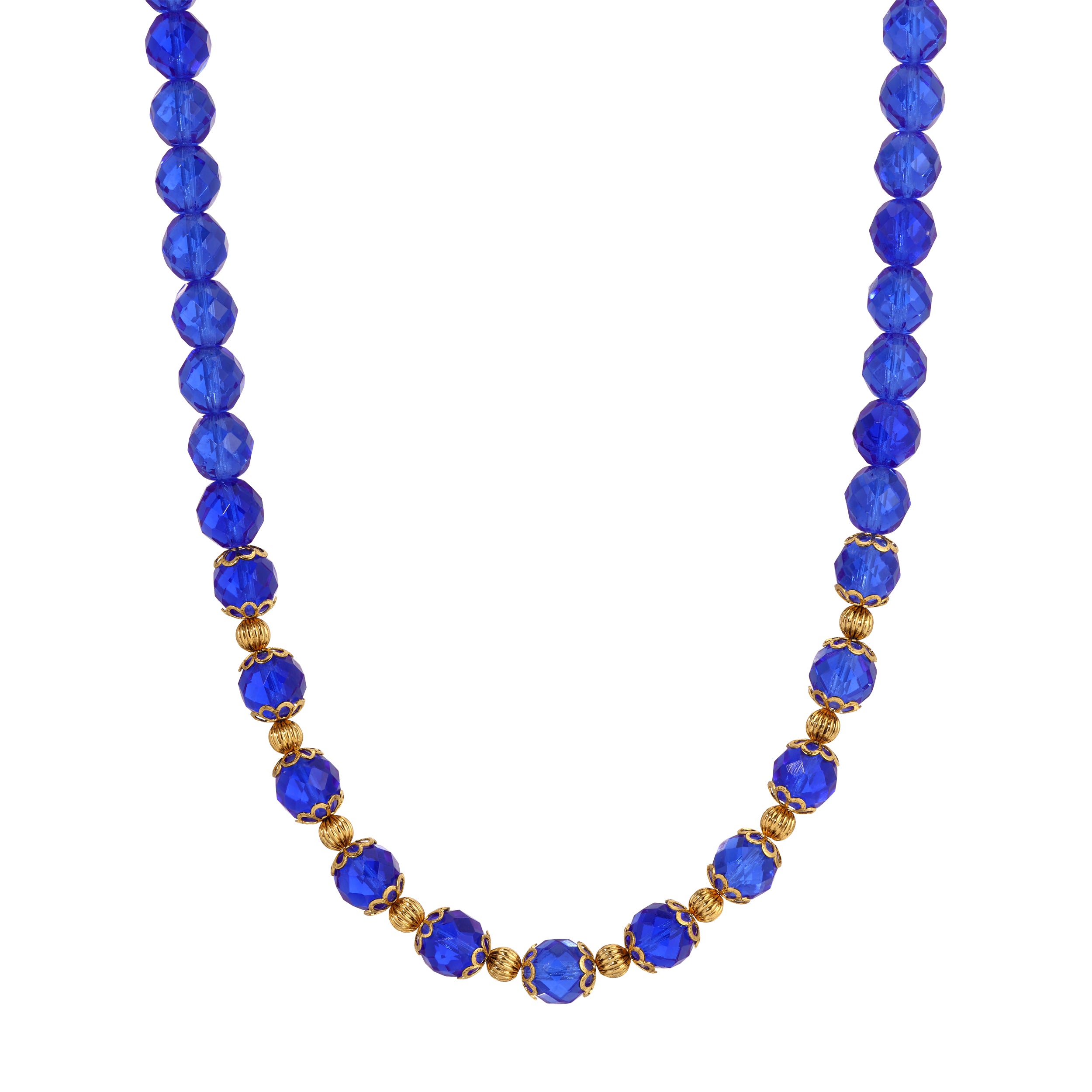 Gold Tone and Blue Shore Crystal Beaded Necklace 18"