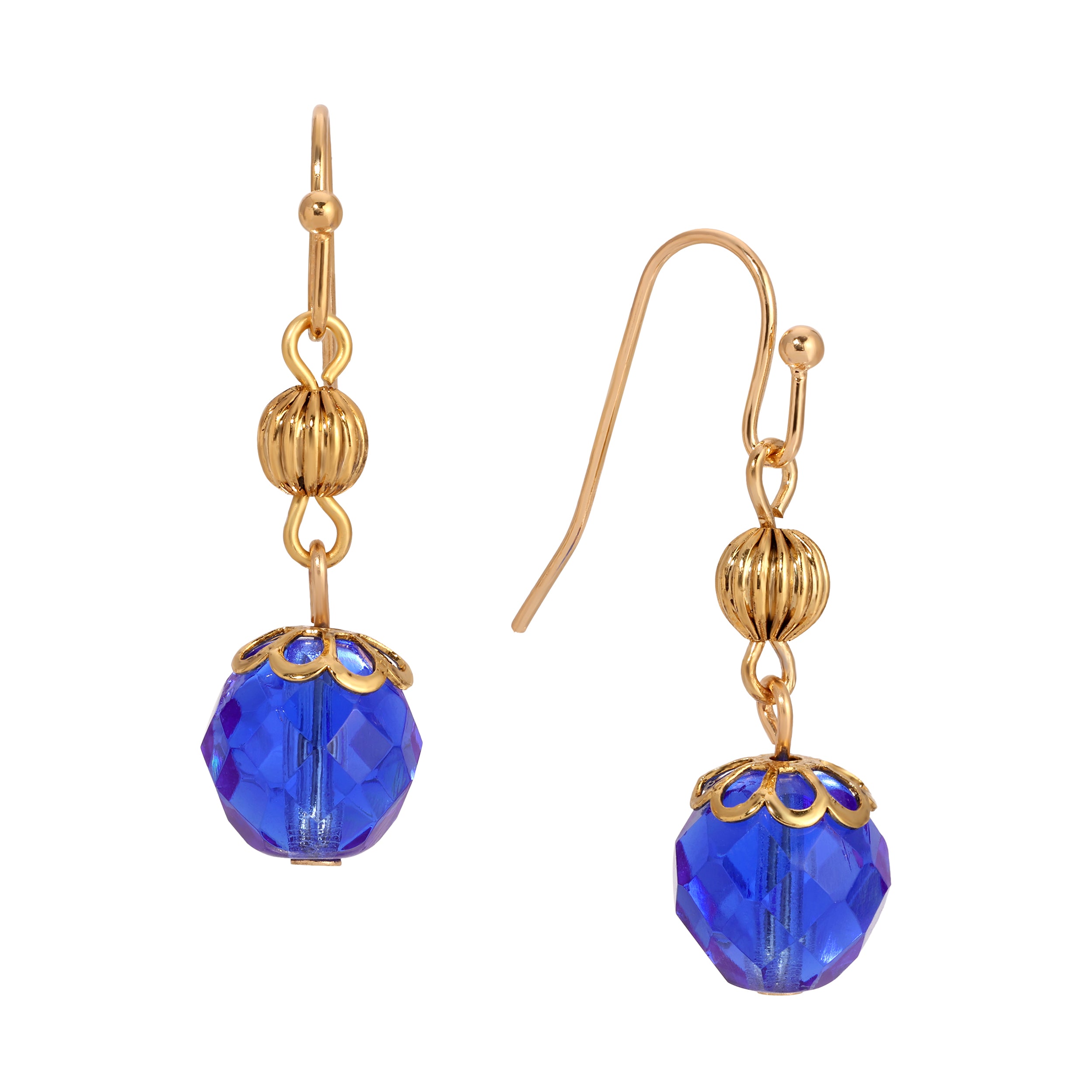 Gold and Blue Shore Crystal Beaded Dangling Earrings
